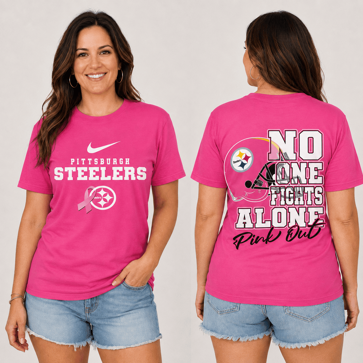 Pittsburgh Steelers | Premium NFL No One Fight Alone Pink Out T-Shirt TD