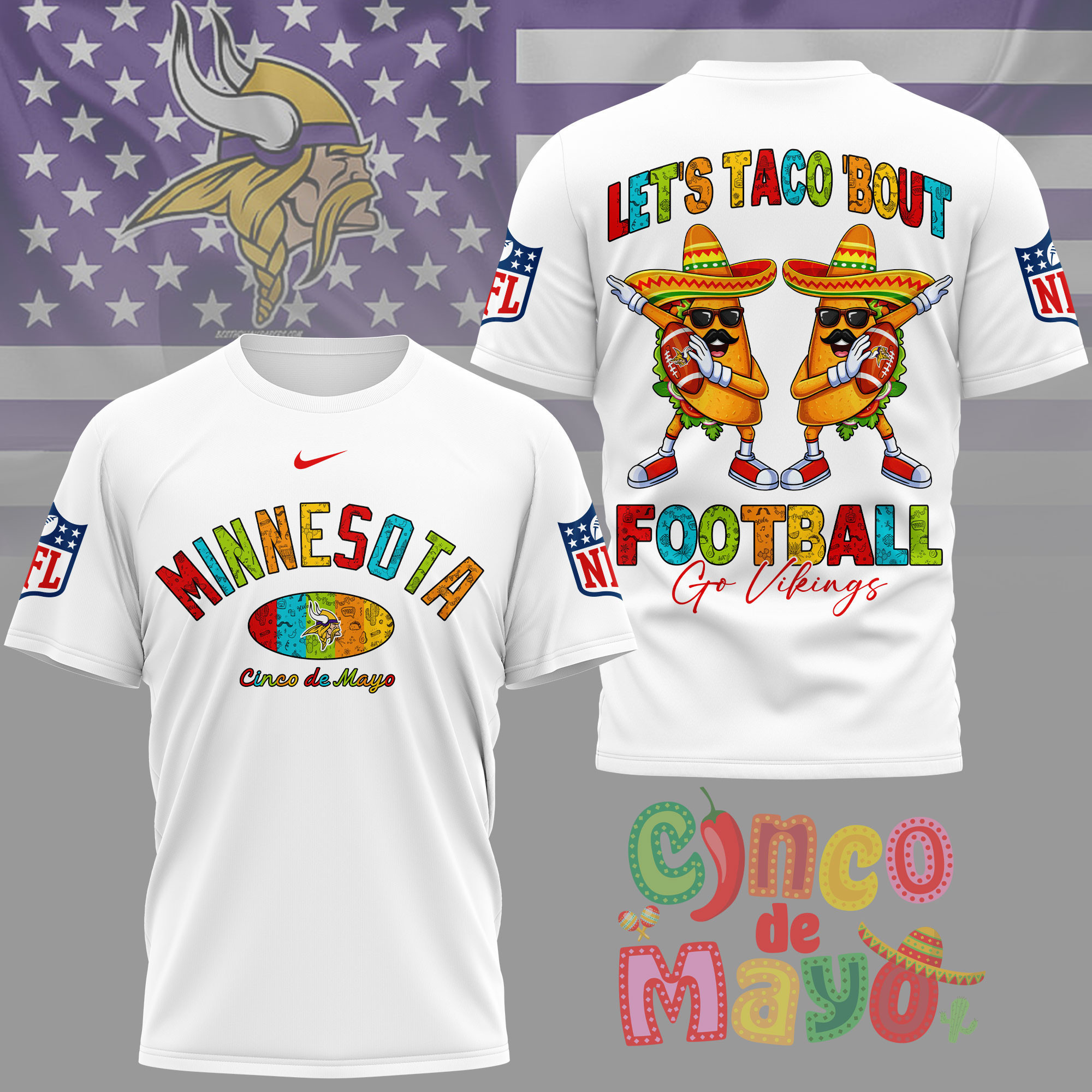 Minnesota Vikings | Premium NFL Taco Cinco de Mayo 3D Shirt NY