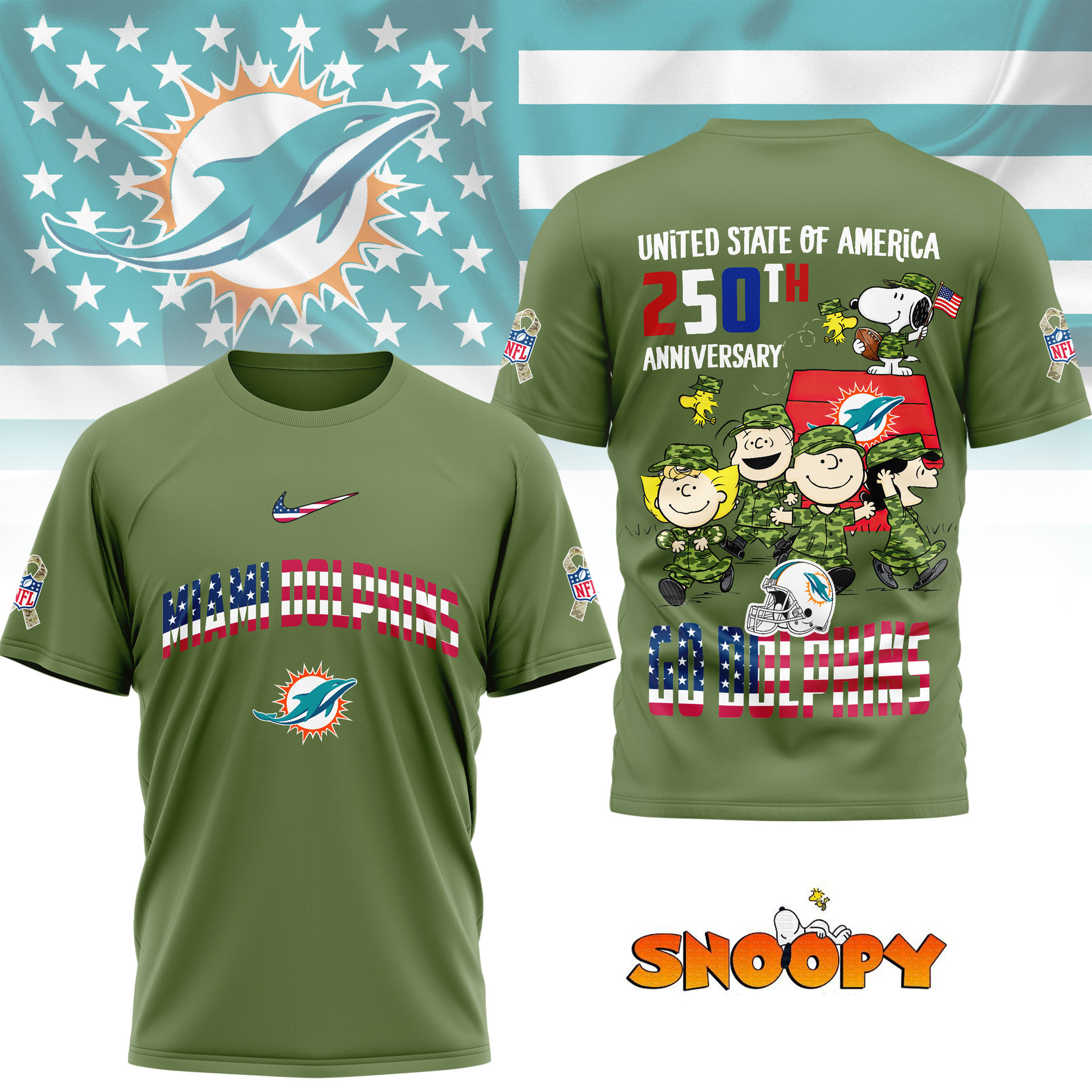 Miami Dolphins | Premium NFL Freedom 250 3D Shirt NY