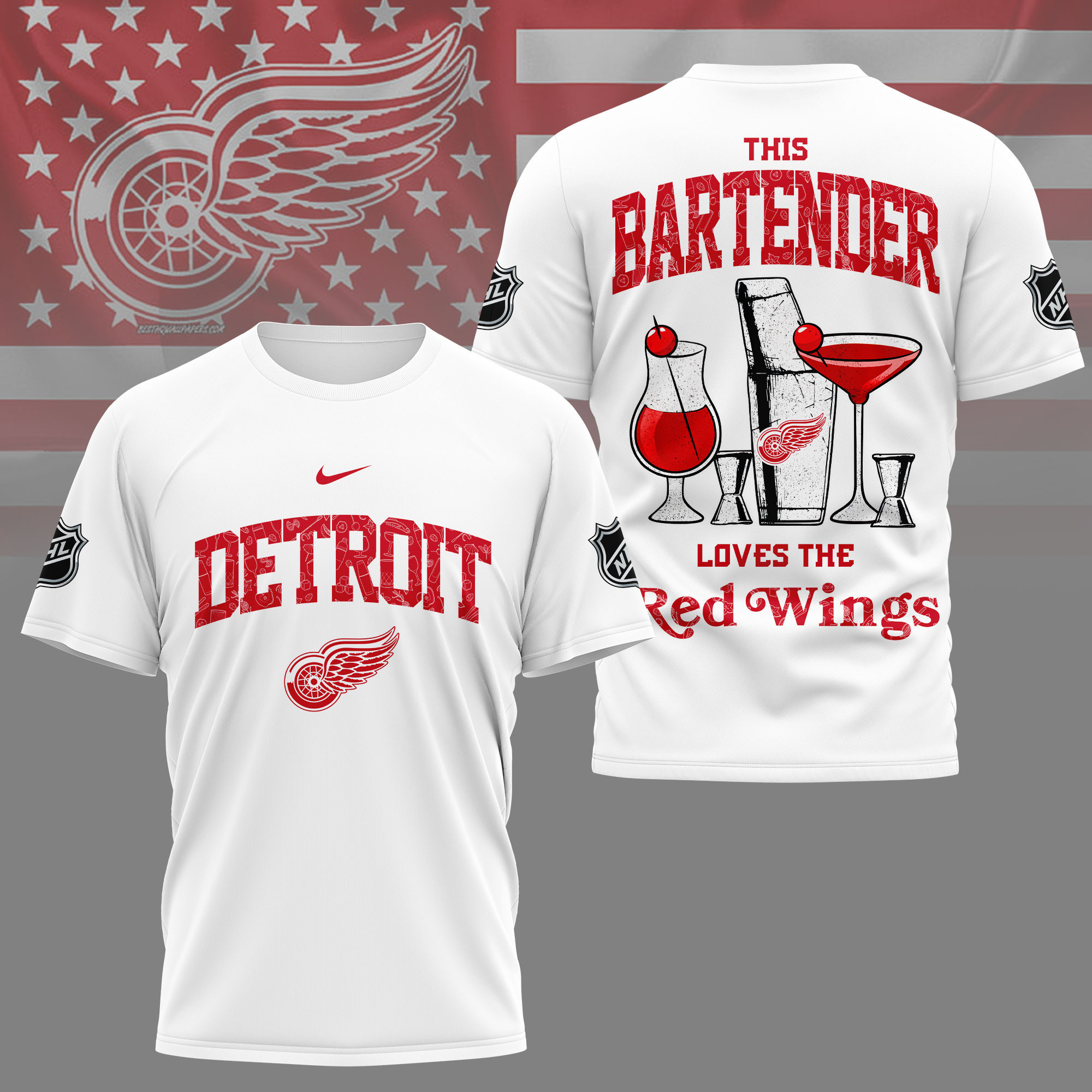 Detroit Red Wings | Premium NHL Bartender Fan 3D Shirt NY