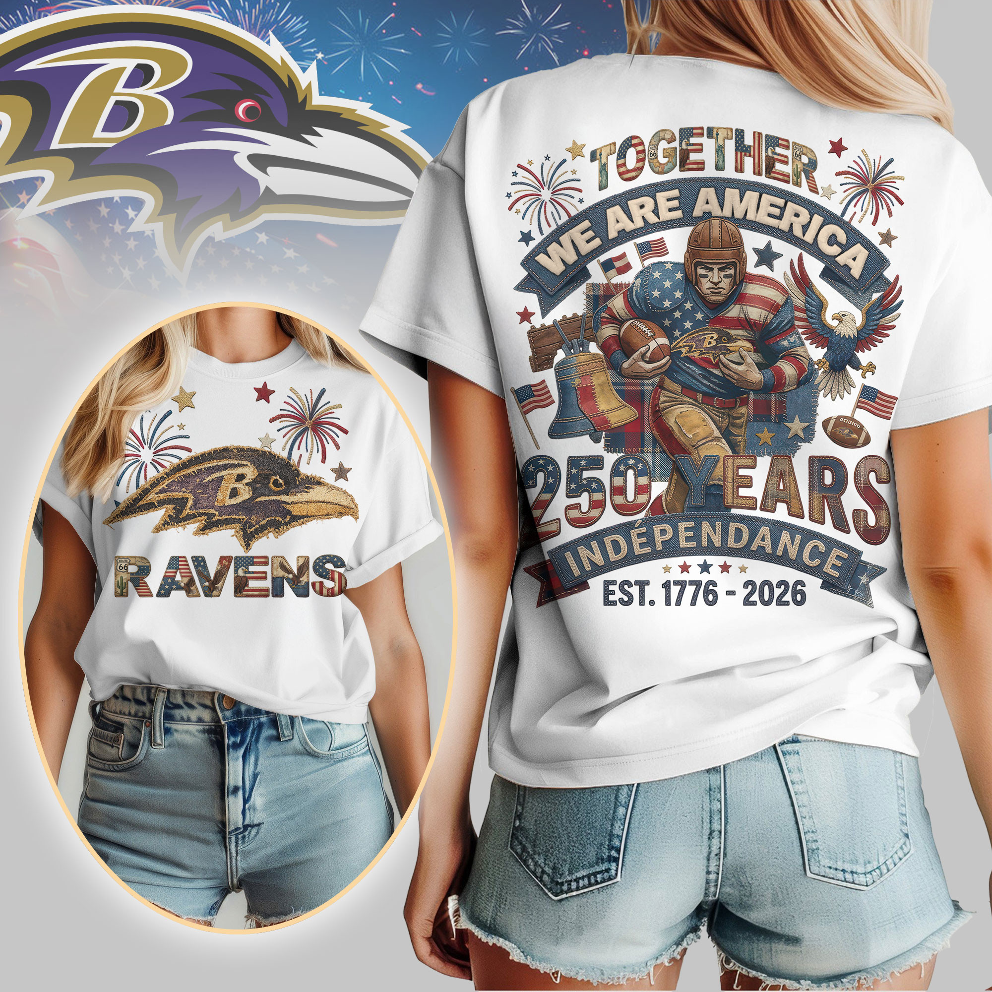 Baltimore Ravens | Premium NFL 250th Anniversary Of America Patchwork Women Shirt HY