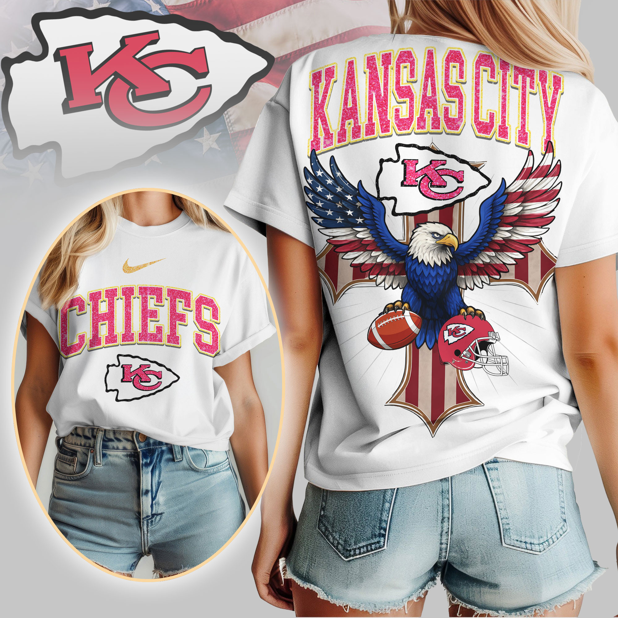 Kansas City Chiefs | Premium NFL Freedom Eagle Women Shirt TD