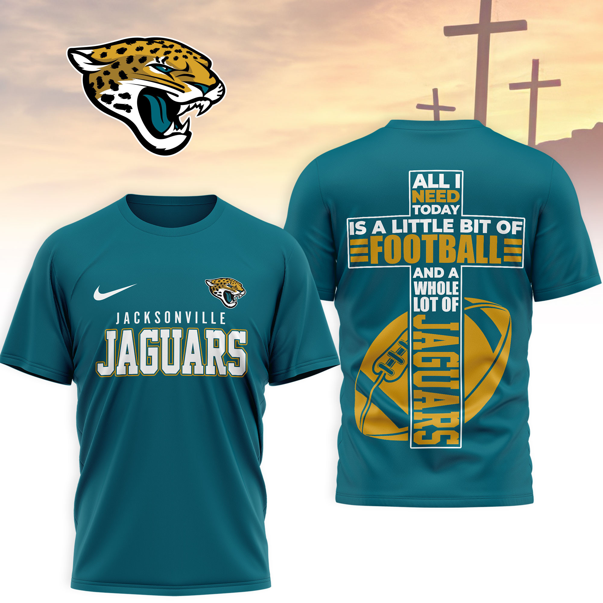 Jacksonville Jaguars | Premium NFL Whole Lot of Football Christian Cross 3D Shirt NY