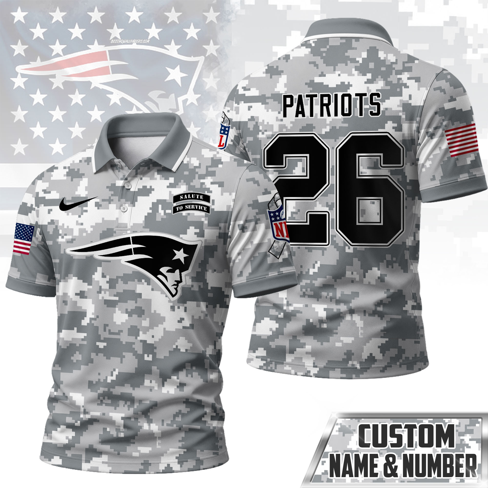 New England Patriots | Premium NFL Salute To Service Camo Polo Shirt NY