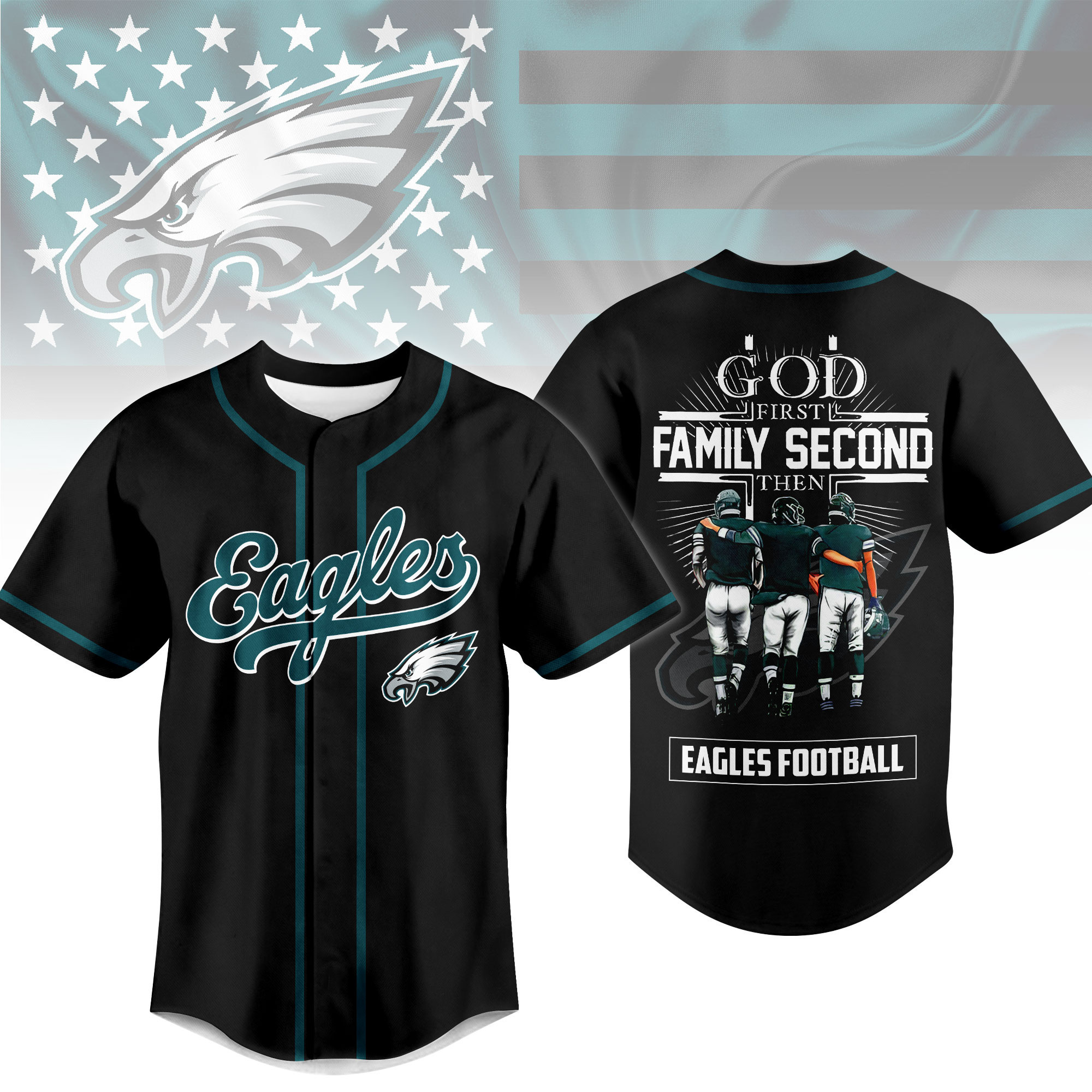 Philadelphia Eagles | Premium NFL God First, Family Second – Faith & Brotherhood Football Jersey NTH1