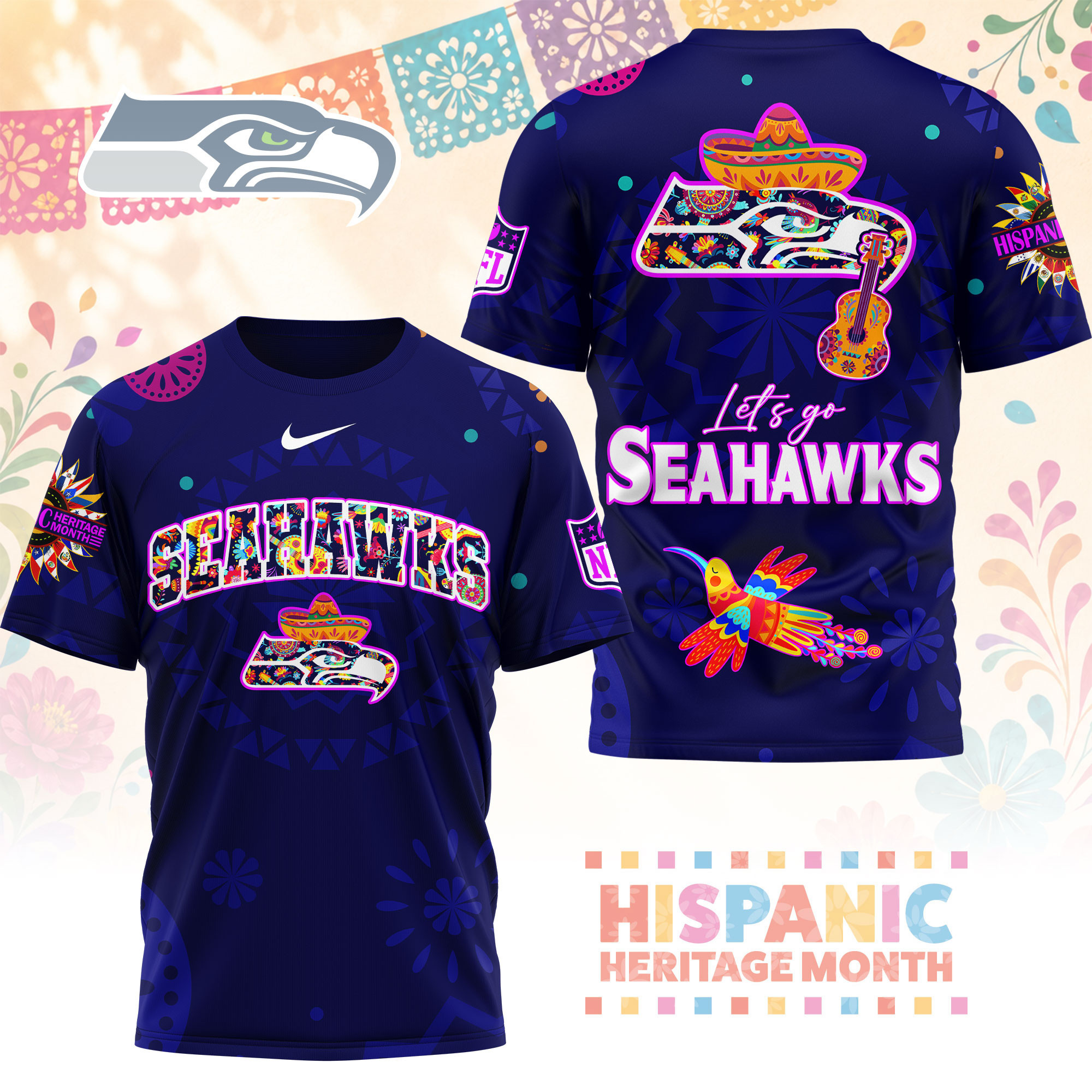 Seattle Seahawks | Premium NFL Hispanic Heritage Fiesta 3D Shirt NY