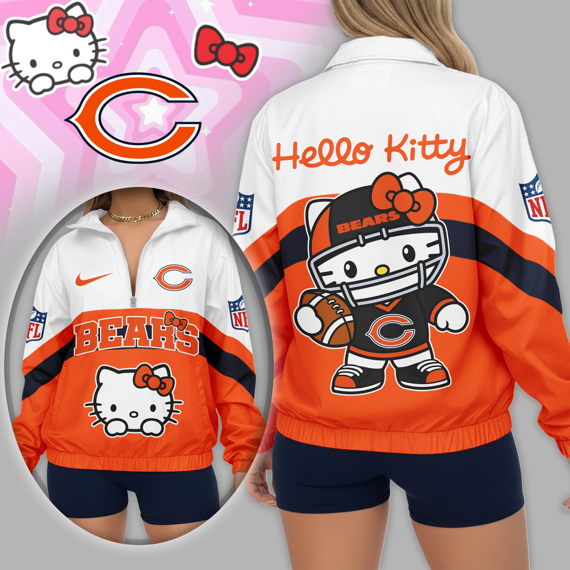 Chicago Bears | Premium NFL Hello Kitty V-neck Zipper TD