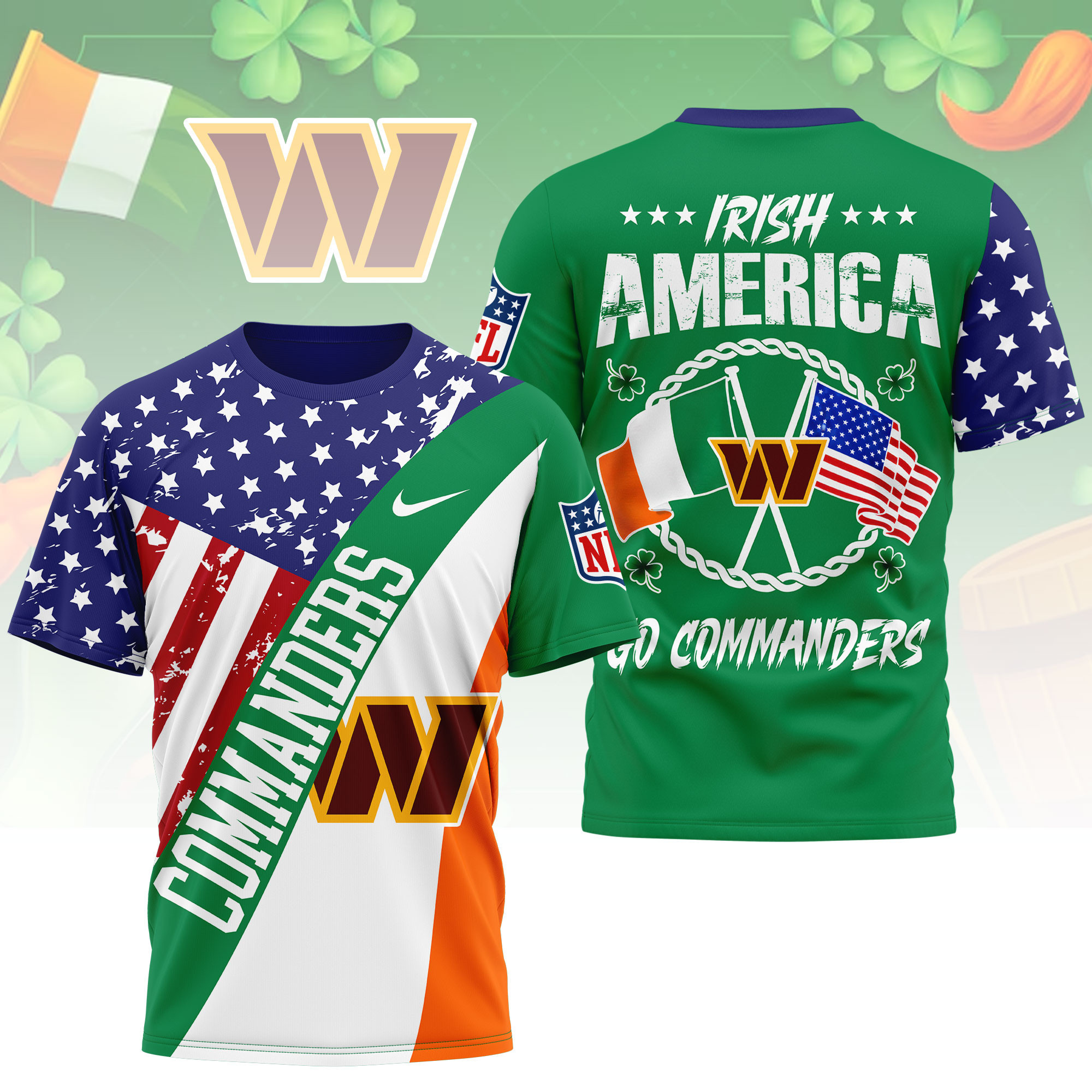 Washington Commanders | Premium NFL Irish America 3D Shirt NY