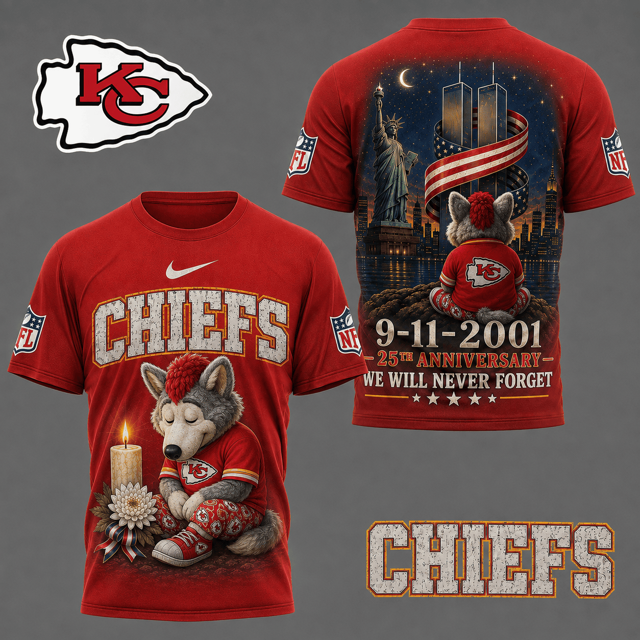 Kansas City Chiefs| Premium NFL 9/11 25th Anniversary Never Forget Memorial 3D Shirt NY