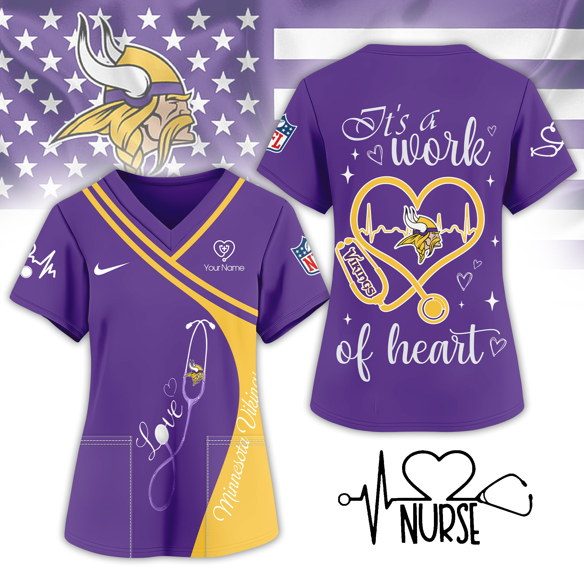 Minnesota Vikings | Premium NFL Nurse Pride 3D Shirt NY