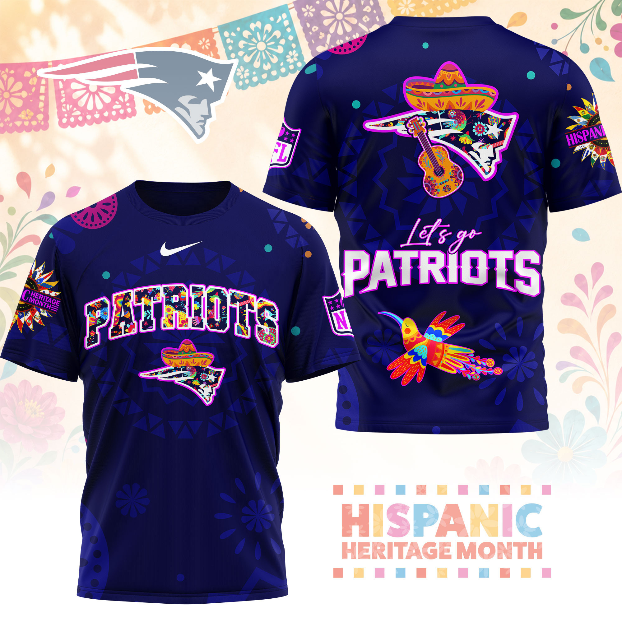 New England Patriots | Premium NFL Hispanic Heritage Fiesta 3D Shirt NY