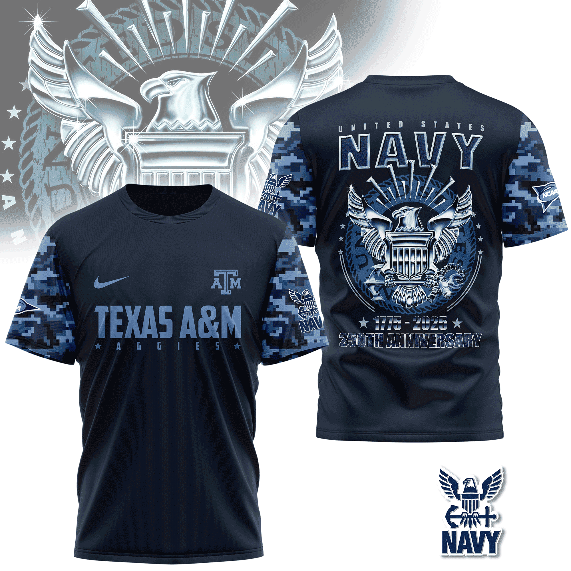 Texas A&M Aggies | Premium NCAA Navy 250 Years 3D Shirt TD