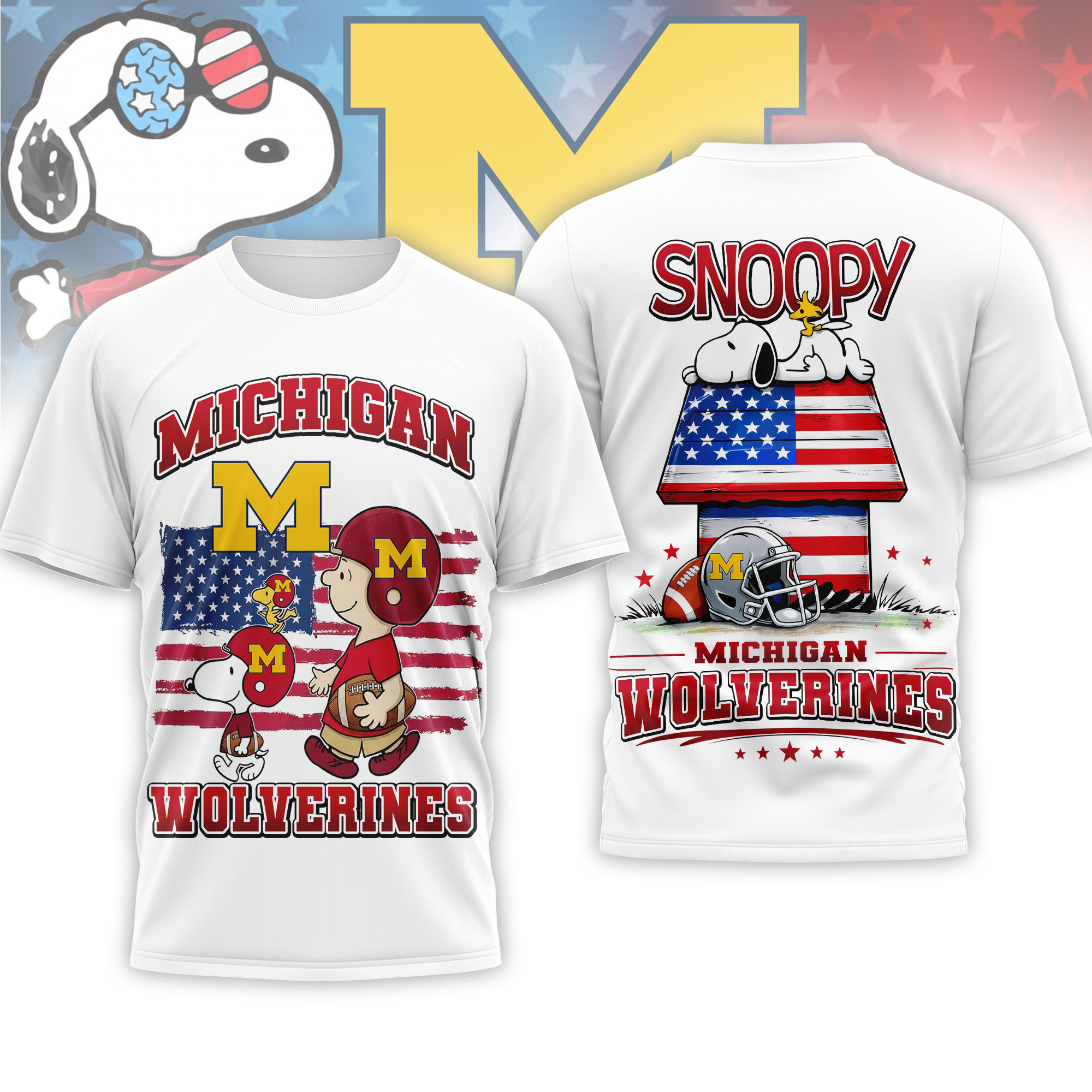 Michigan Wolverines | Premium NCAA America 250 with Snoopy 3D Shirt NTH1