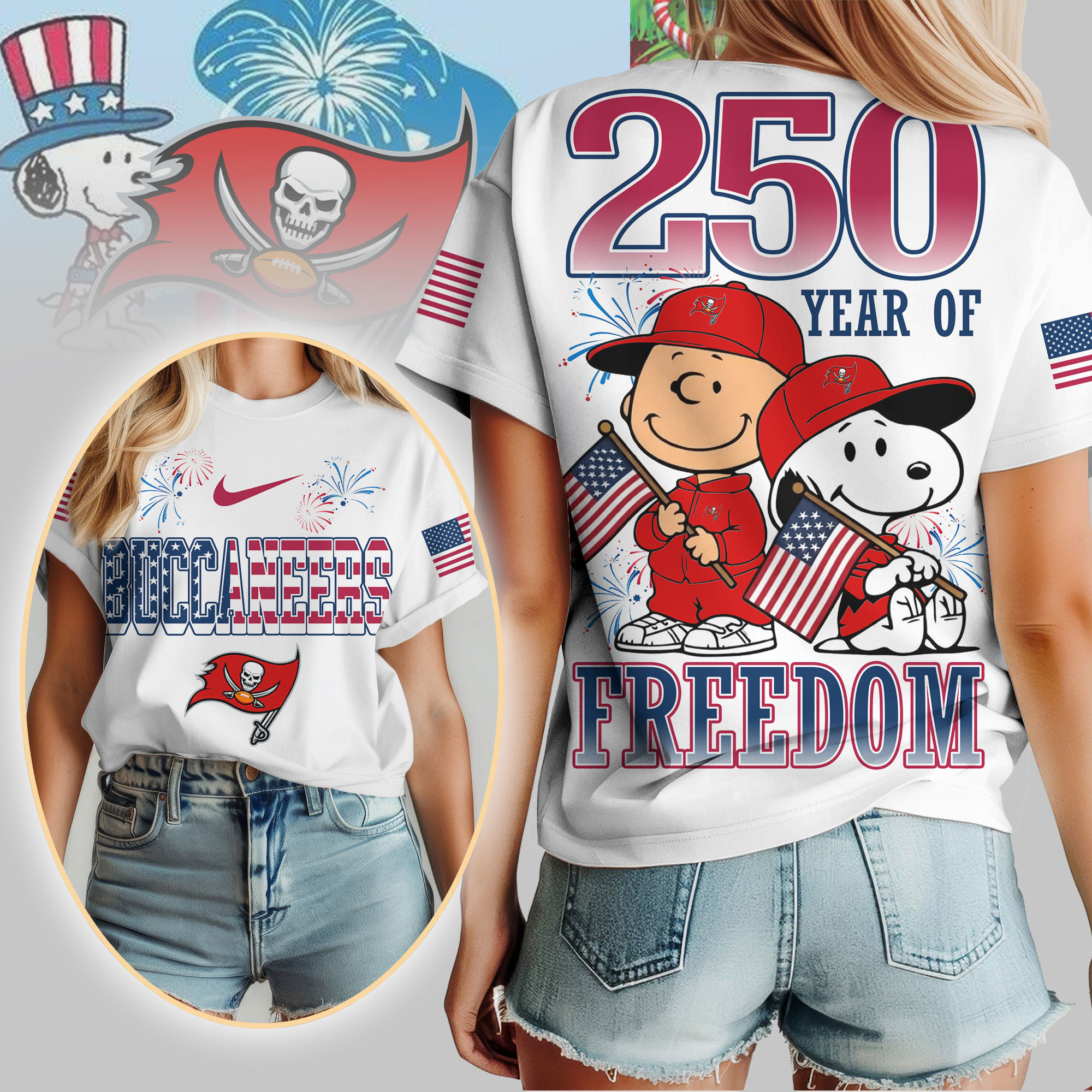 Tampa Bay Buccaneers | Premium NFL Peanuts 250 Years Of Freedom 3D Shirt NP