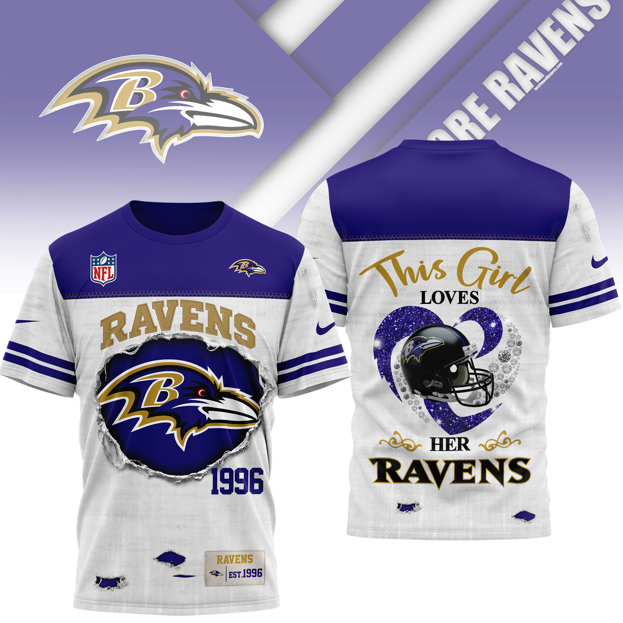 Baltimore Ravens | Premium NFL Girl Heart & Helmet 3D Shirt NTH1