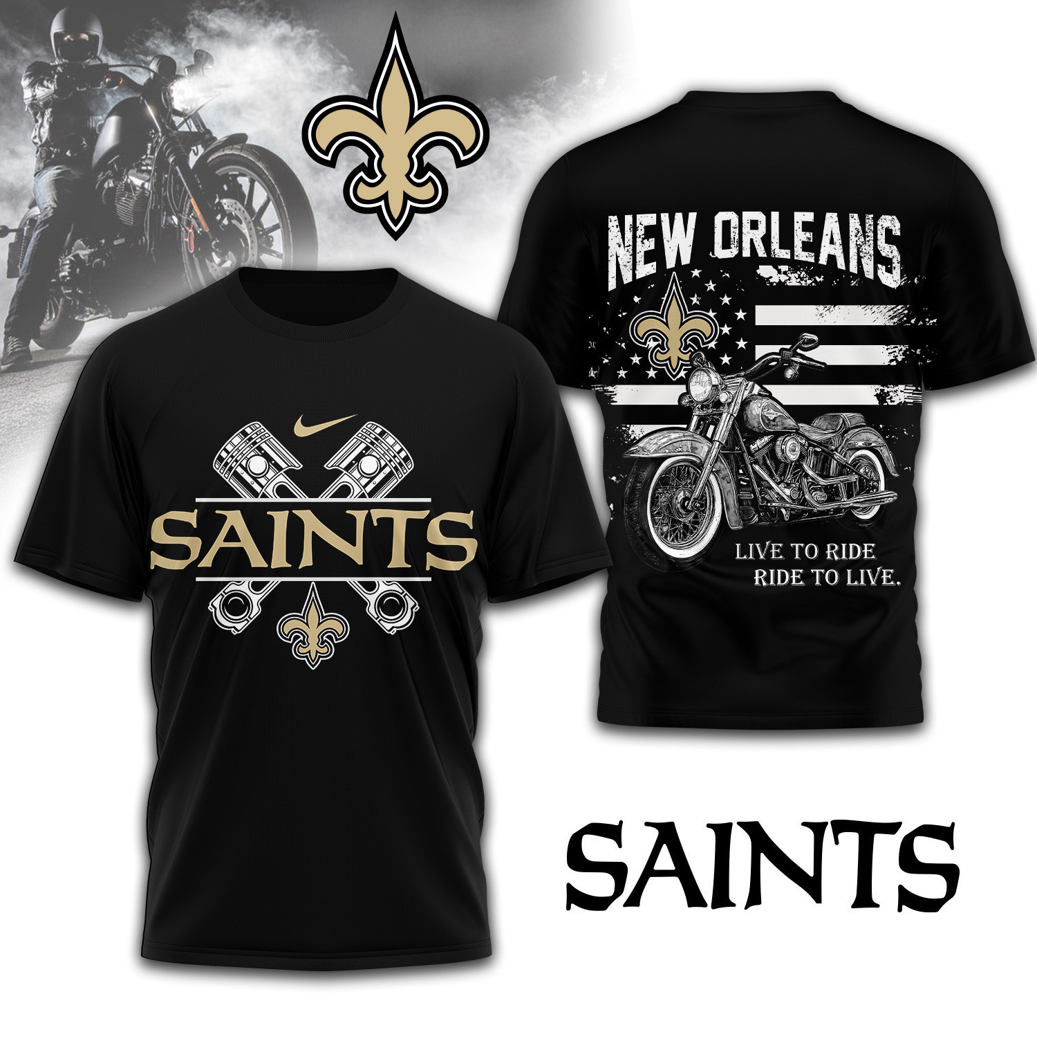 New Orleans Saints | Premium NFL Biker 3D Shirt TD230825