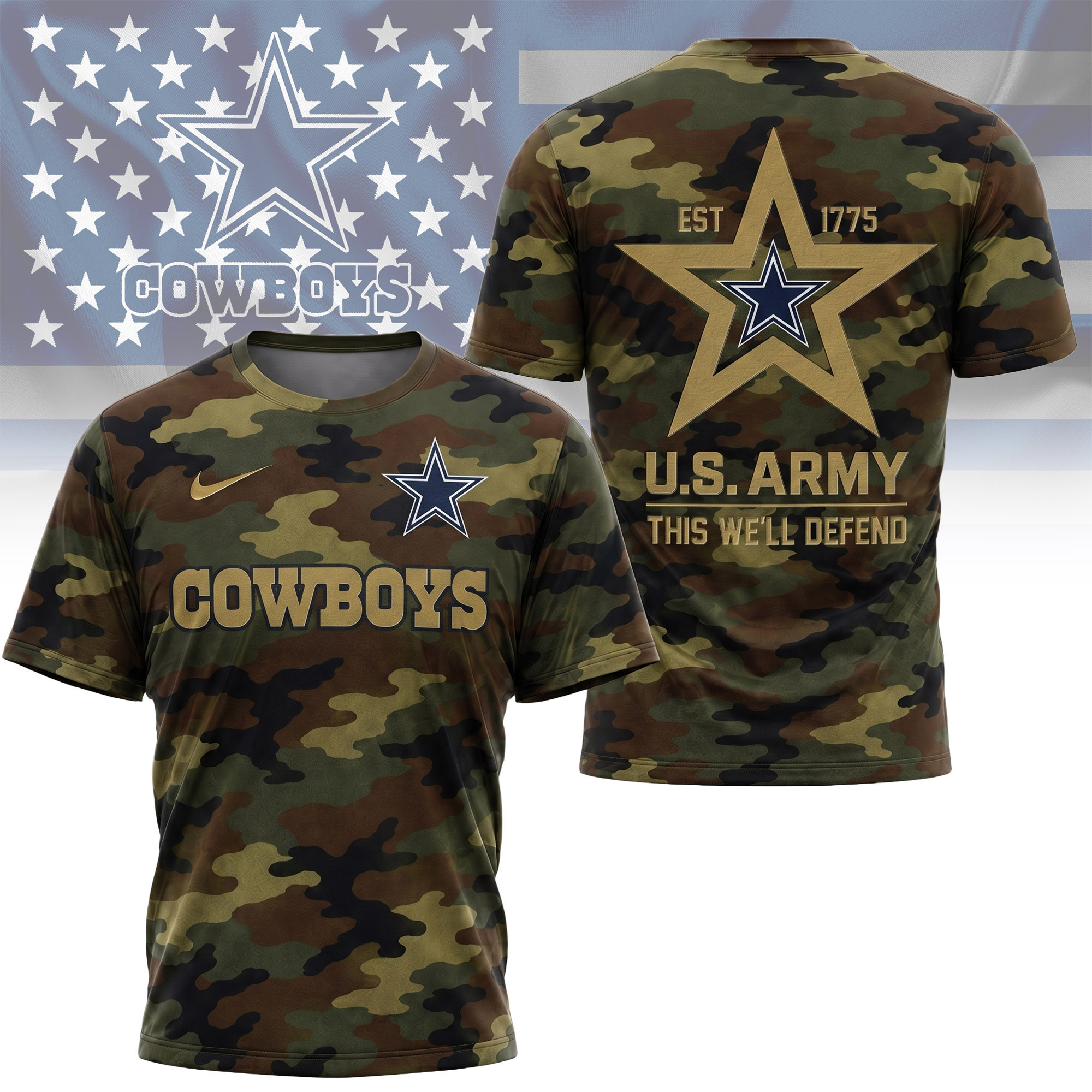 Dallas Cowboys | Premium NFL U.S. Army Camo 3D Shirt NY