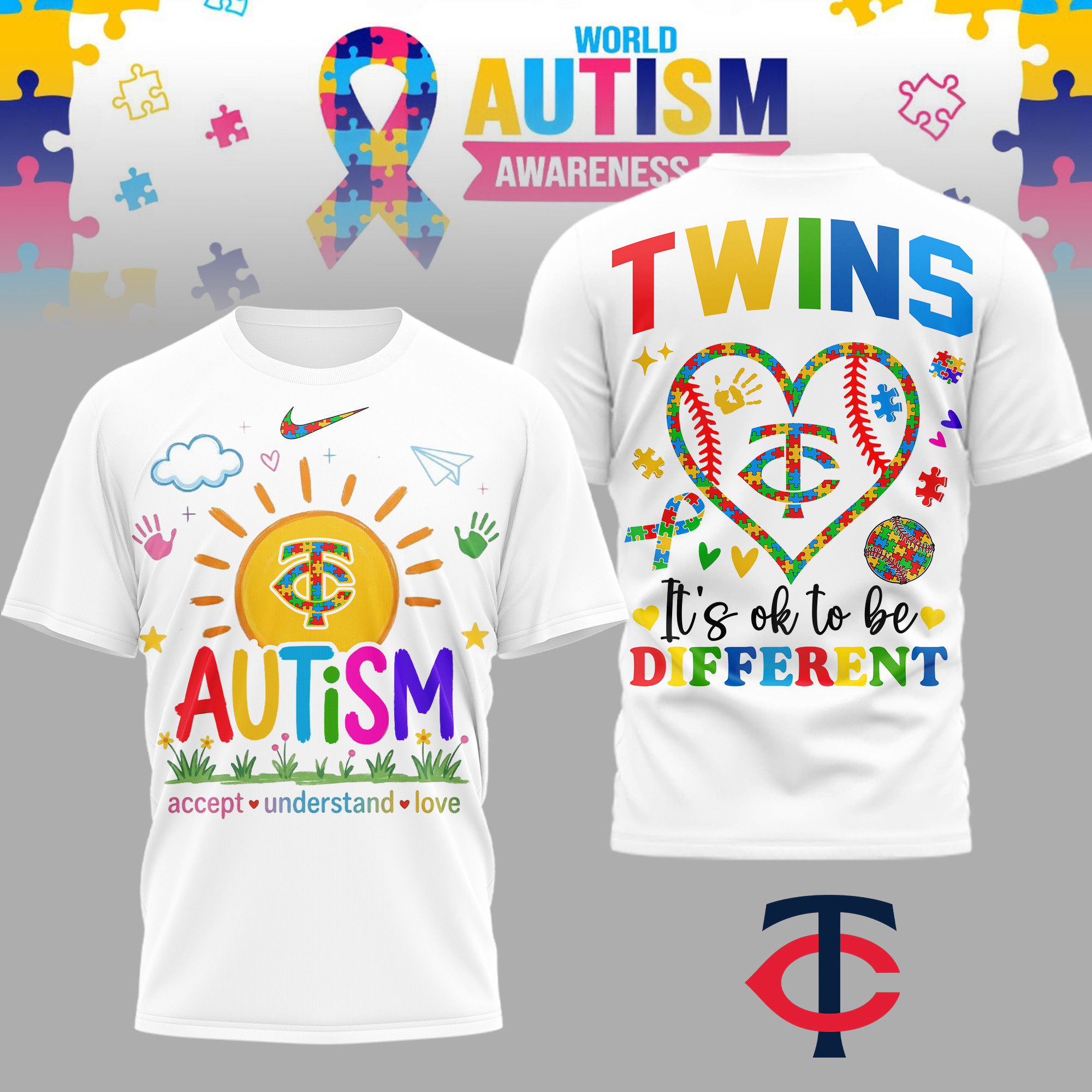 Minnesota Twins | Premium MLB Autism Acceptance 3D Shirt TD
