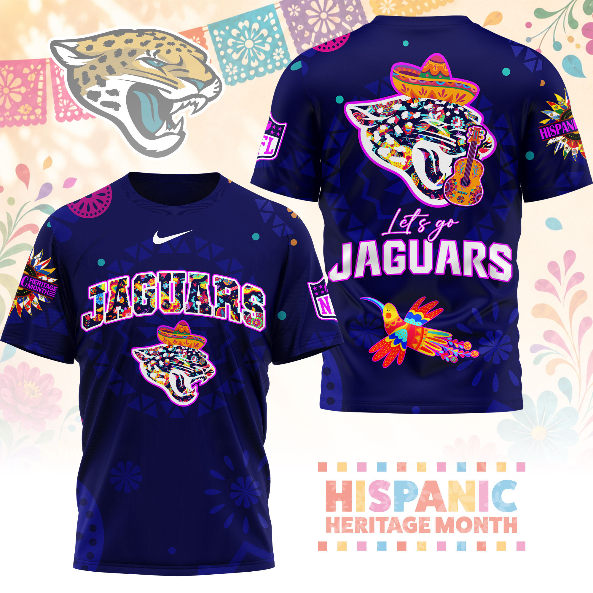 Jacksonville Jaguars | Premium NFL Hispanic Heritage Fiesta 3D Shirt NY