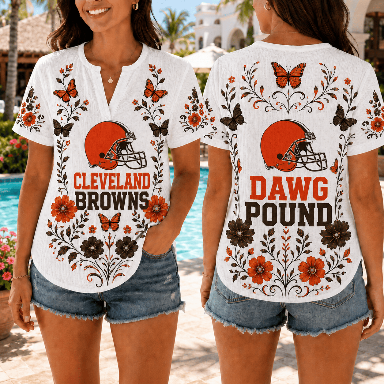 Cleveland Browns | Premium NFL Butterfly Game Day Women’s Summer Linen Shirt TD