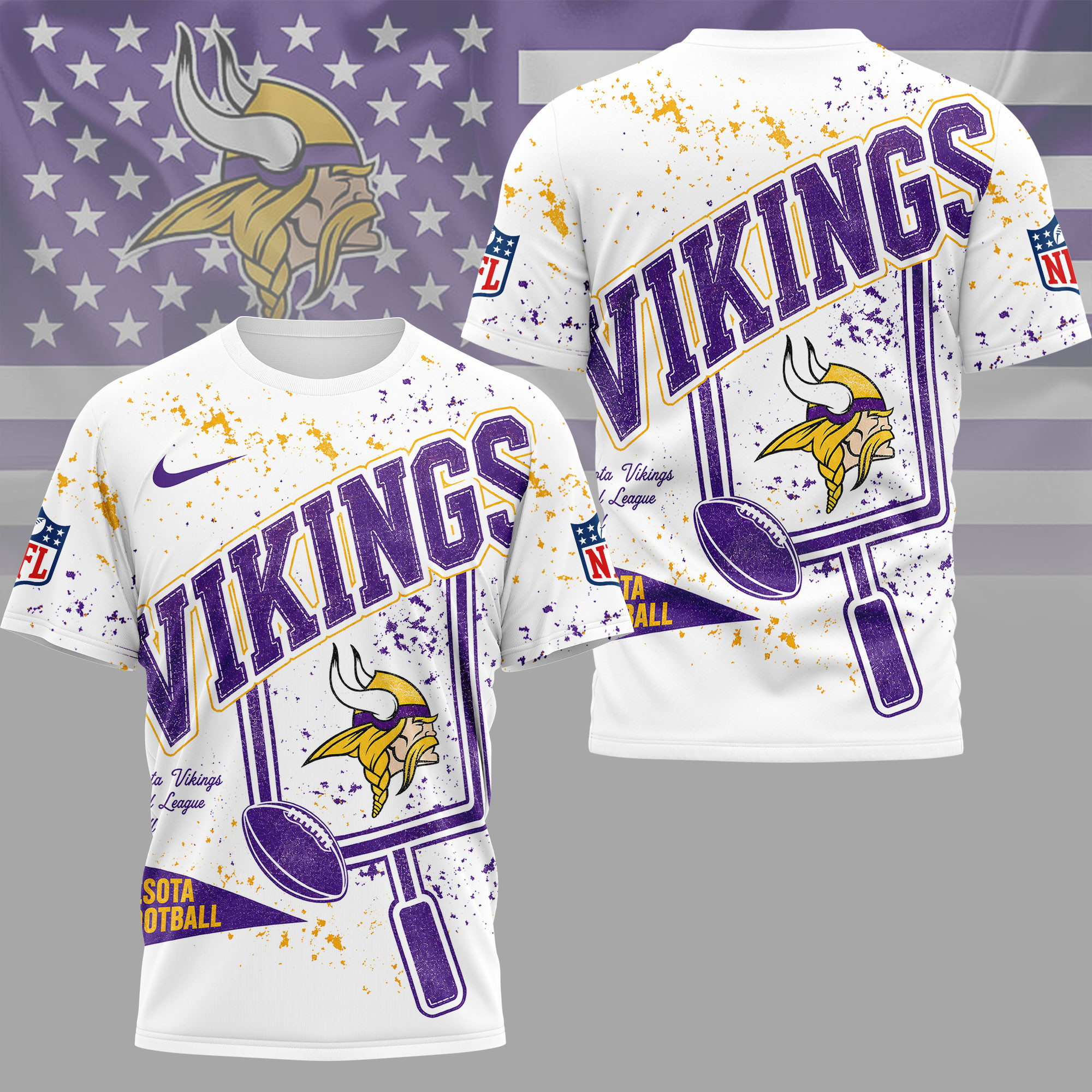 Minnesota Vikings | Premium NFL Vintage Splatter Graphic 3D Shirt NY