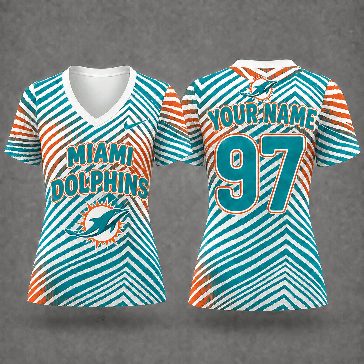 Miami Dolphins| Premium NFL Personalized Dynamic Stripe Women’s V-Neck Jersey NY