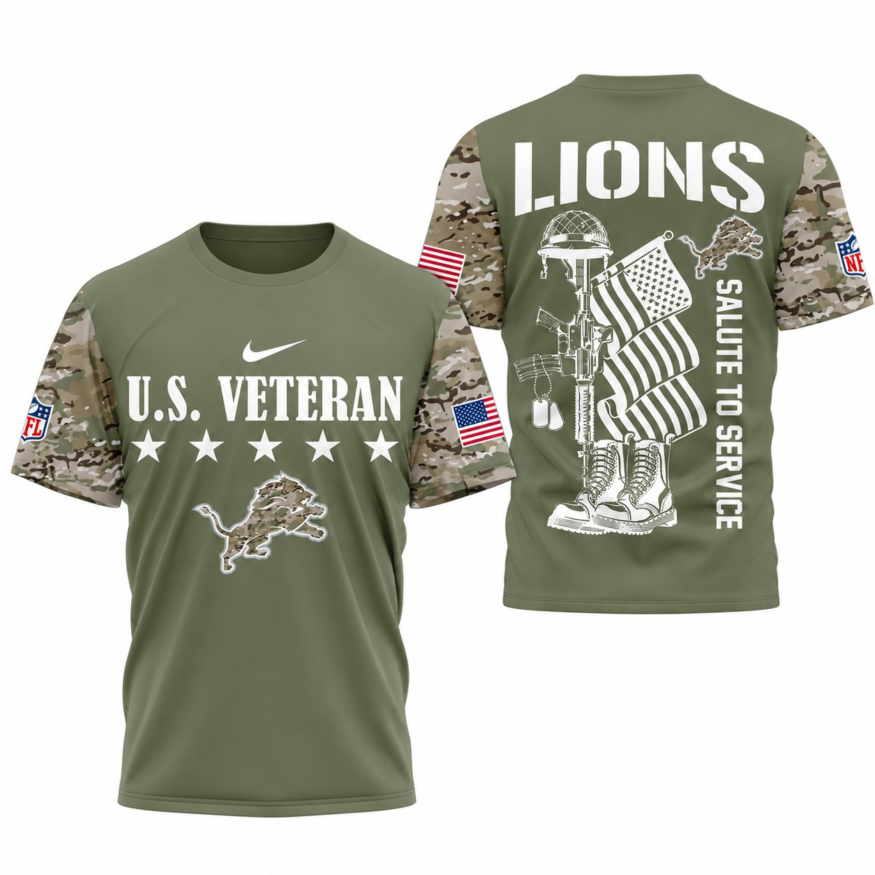 Detroit Lions | Premium NFL Salute To Service 3D Shirt TD