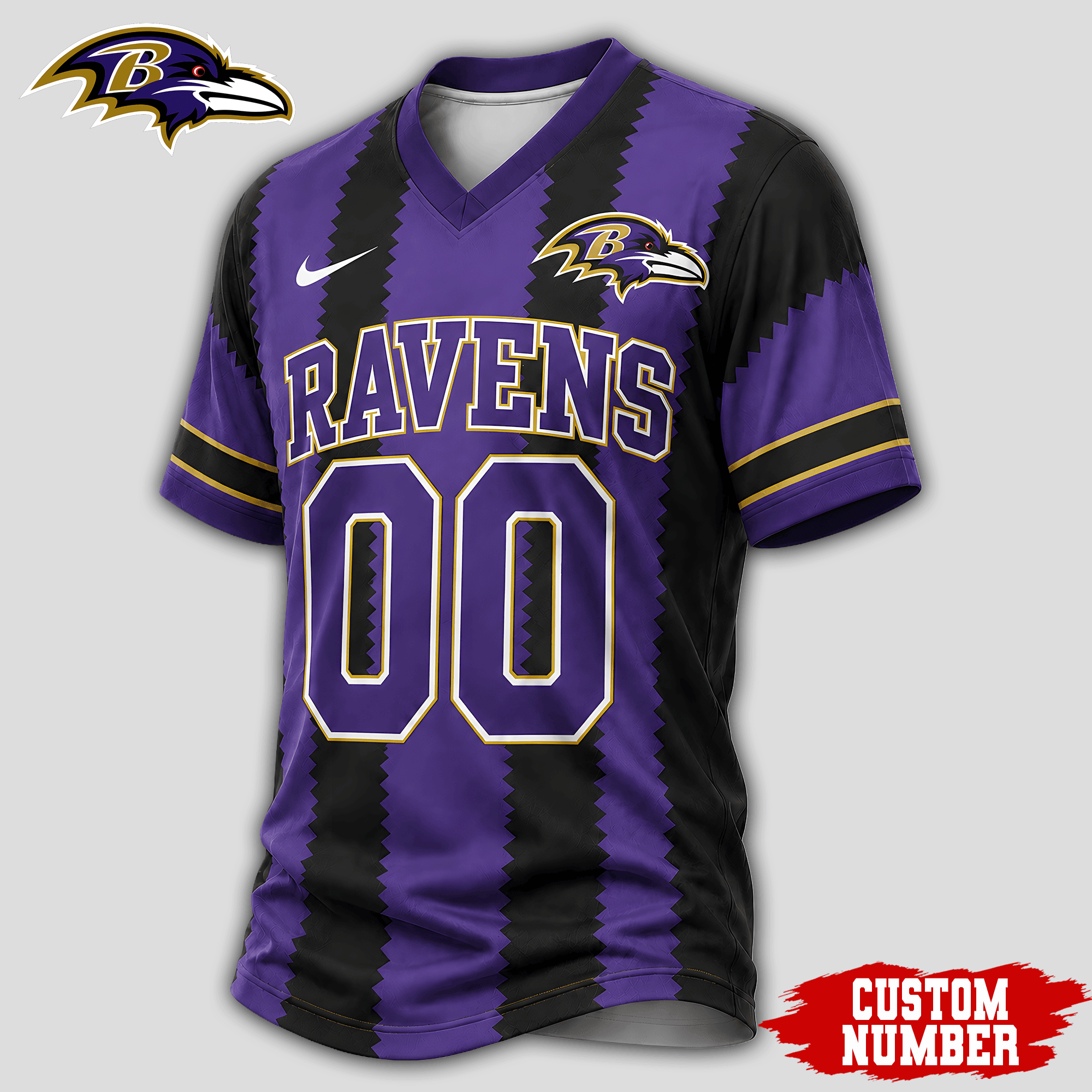 Baltimore Ravens | Premium NFL Bold Stripe Custom V-Neck Jersey NTH1