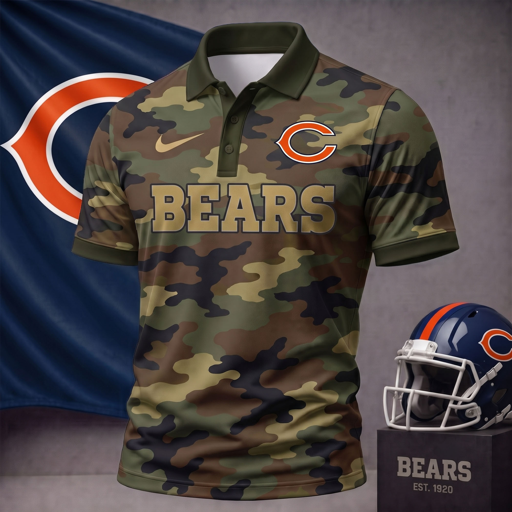 Chicago Bears | Premium NFL Us.Army Camo Polo Shirt NY