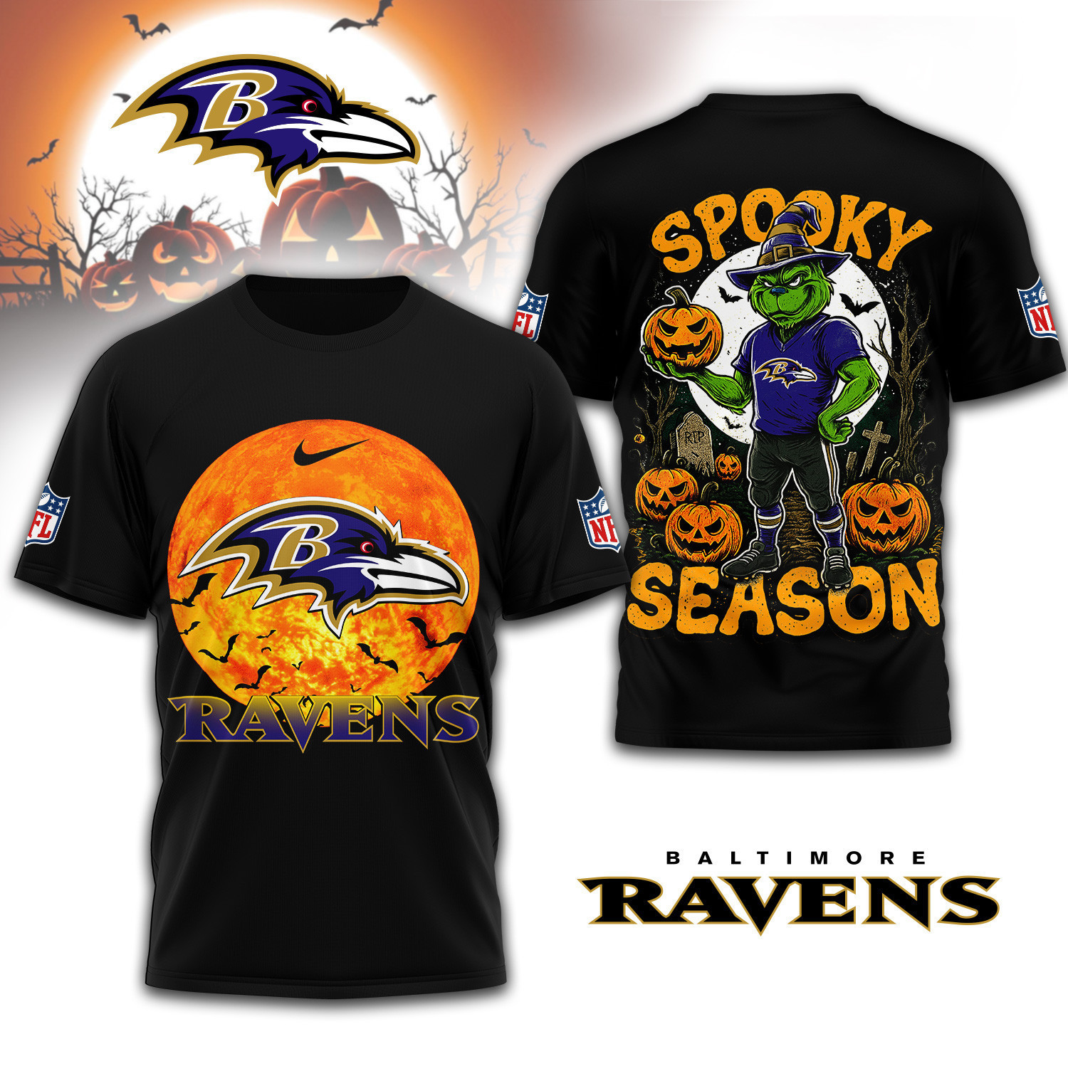 Baltimore Ravens | Premium NFL Spooky Season 3D Shirt TD