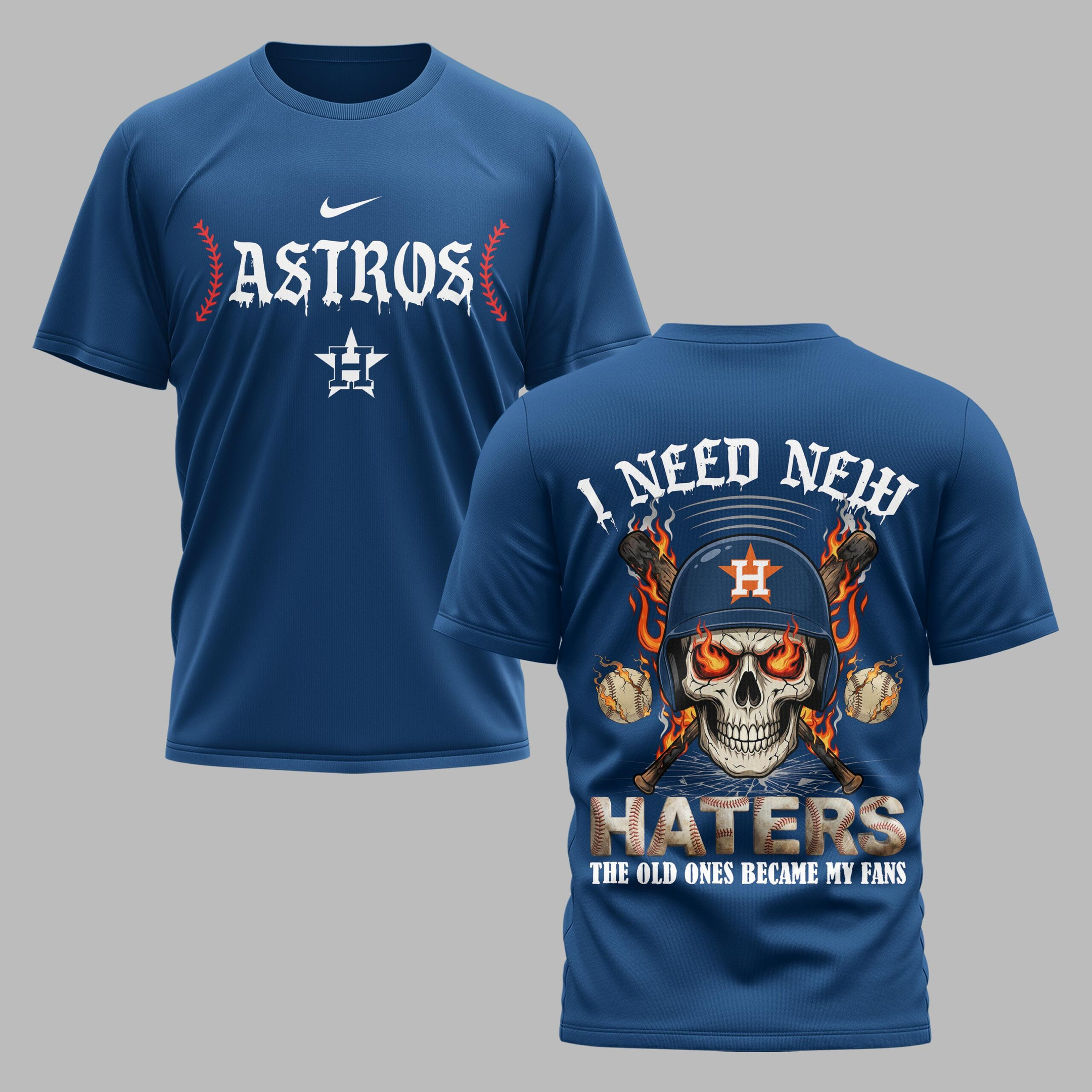 Houston Astros X Fire Skull Baseball Premium T Shirt