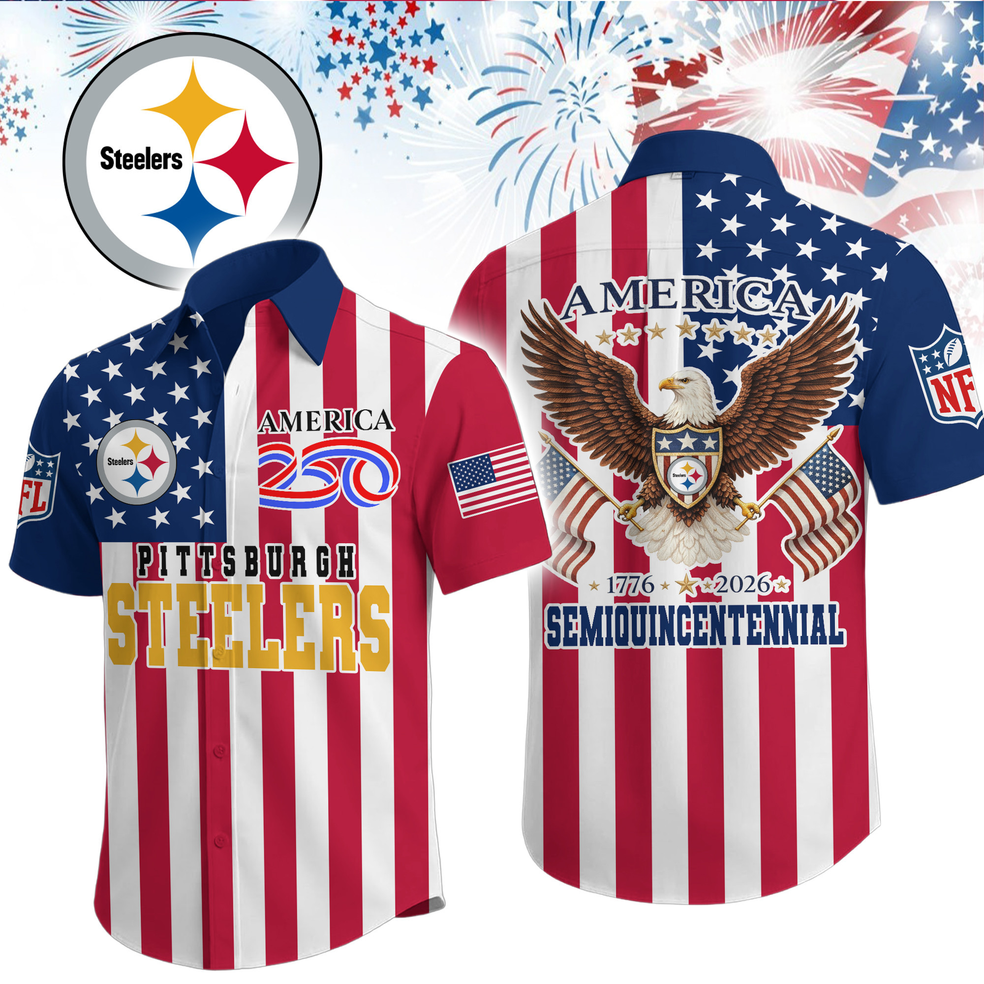 Pittsburgh Steelers | Premium NFL Liberty Eagle Patriotic Short-Sleeved Shirt TD