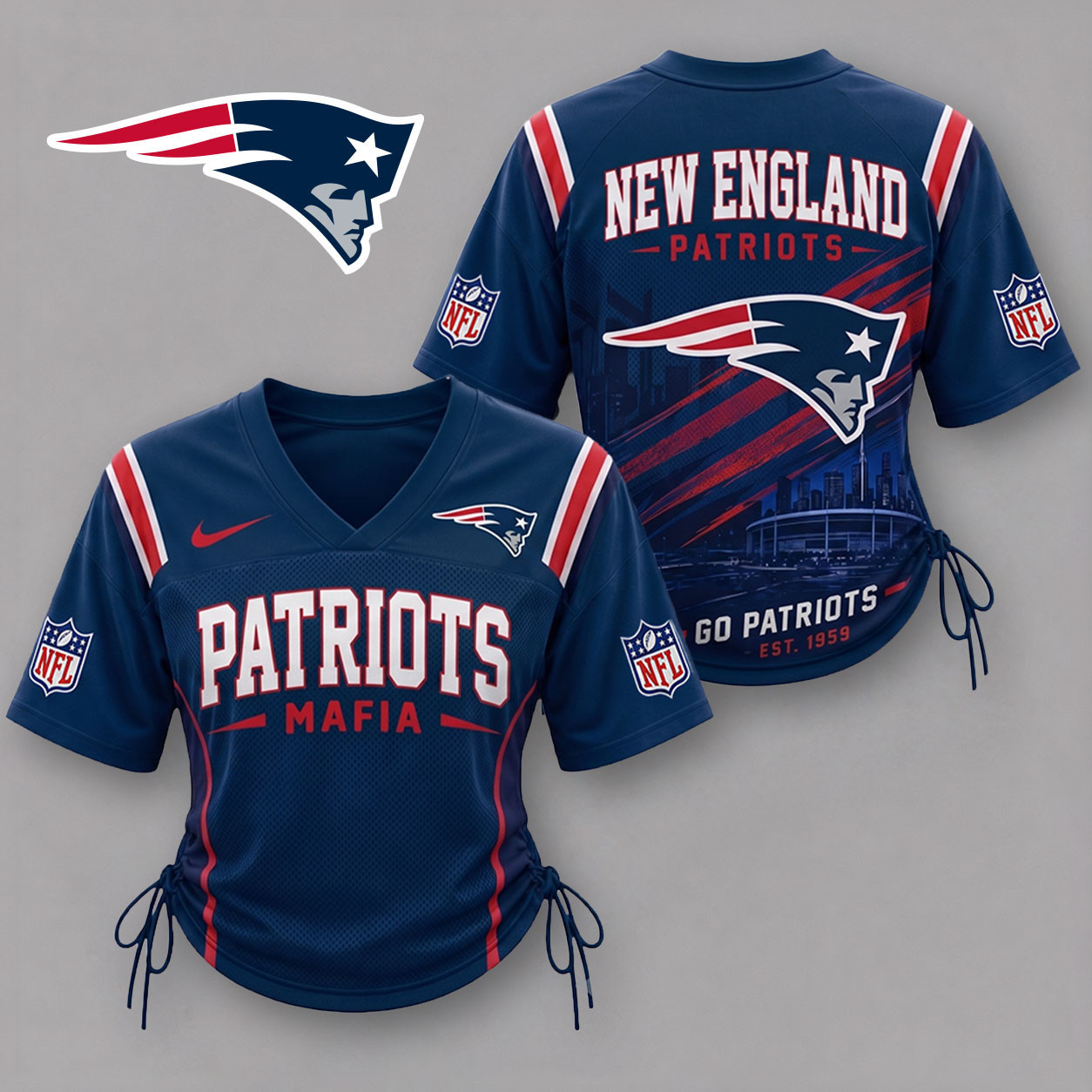 New England Patriots| Premium NFL Game Day Women Lace-Up Jersey Shirt NY