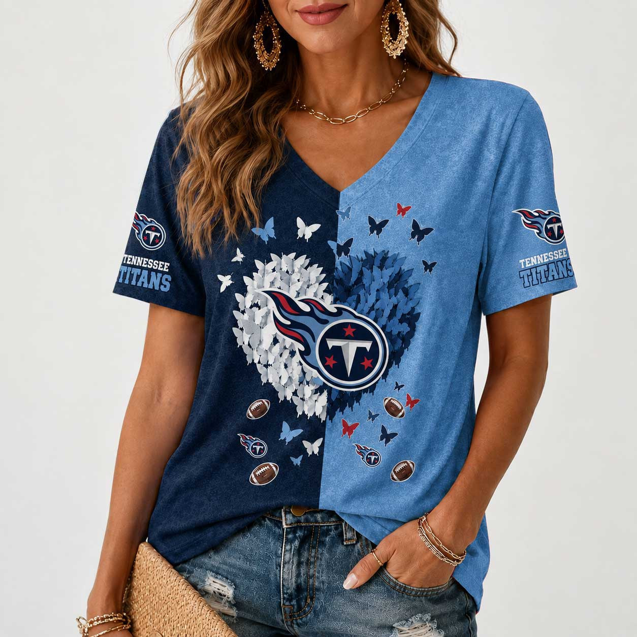 Tennessee Titans | Premium NFL Butterfly Heart V-Neck TD