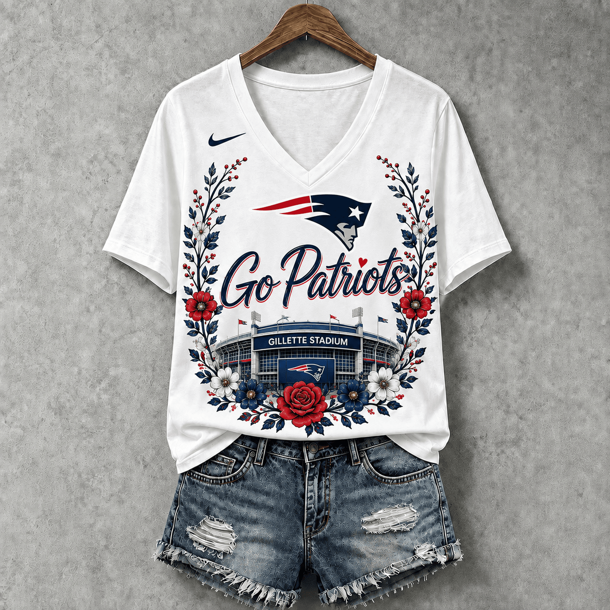 New England Patriots | Premium NFL Floral Stadium Football Fan V-neck NY