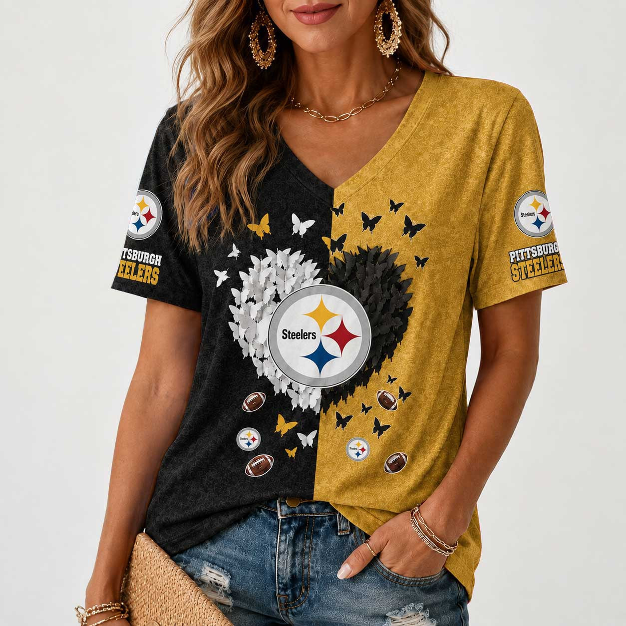 Pittsburgh Steelers | Premium NFL Butterfly Heart V-Neck TD