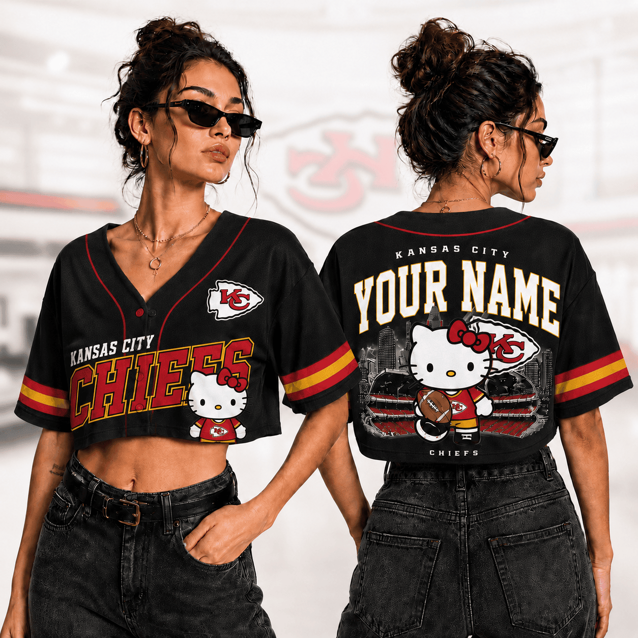 Kansas City Chiefs | Premium NFL Personalized Hello Kitty Croptop Jersey NNK