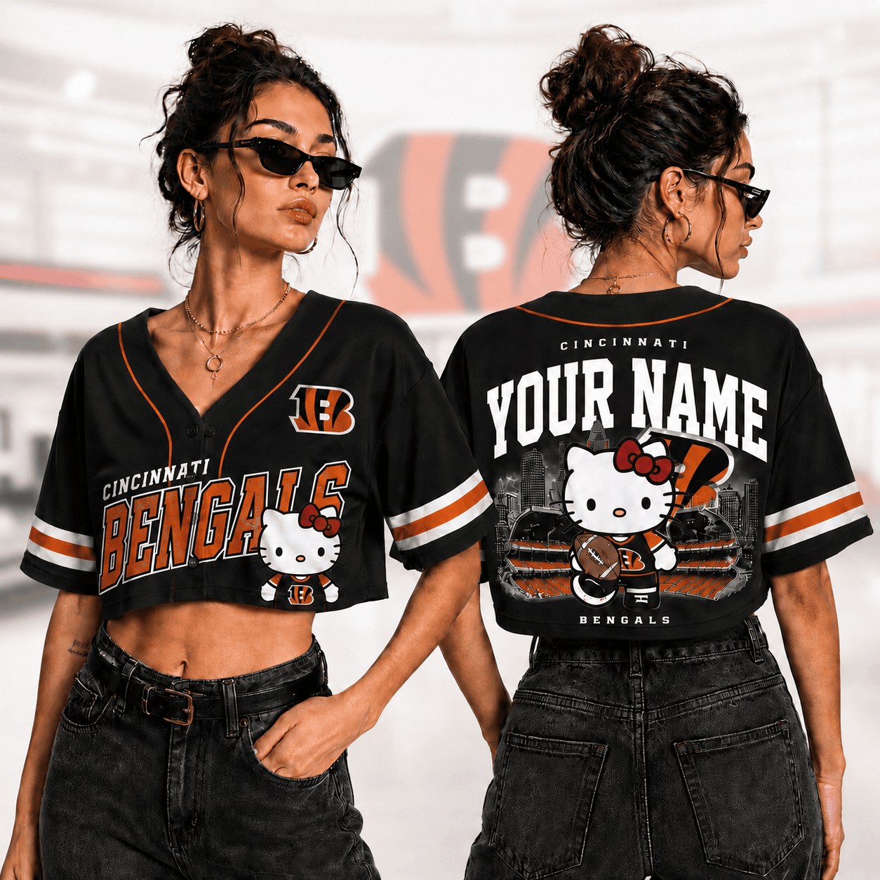 Cincinnati Bengals | Premium NFL Personalized Hello Kitty Croptop Jersey NNK