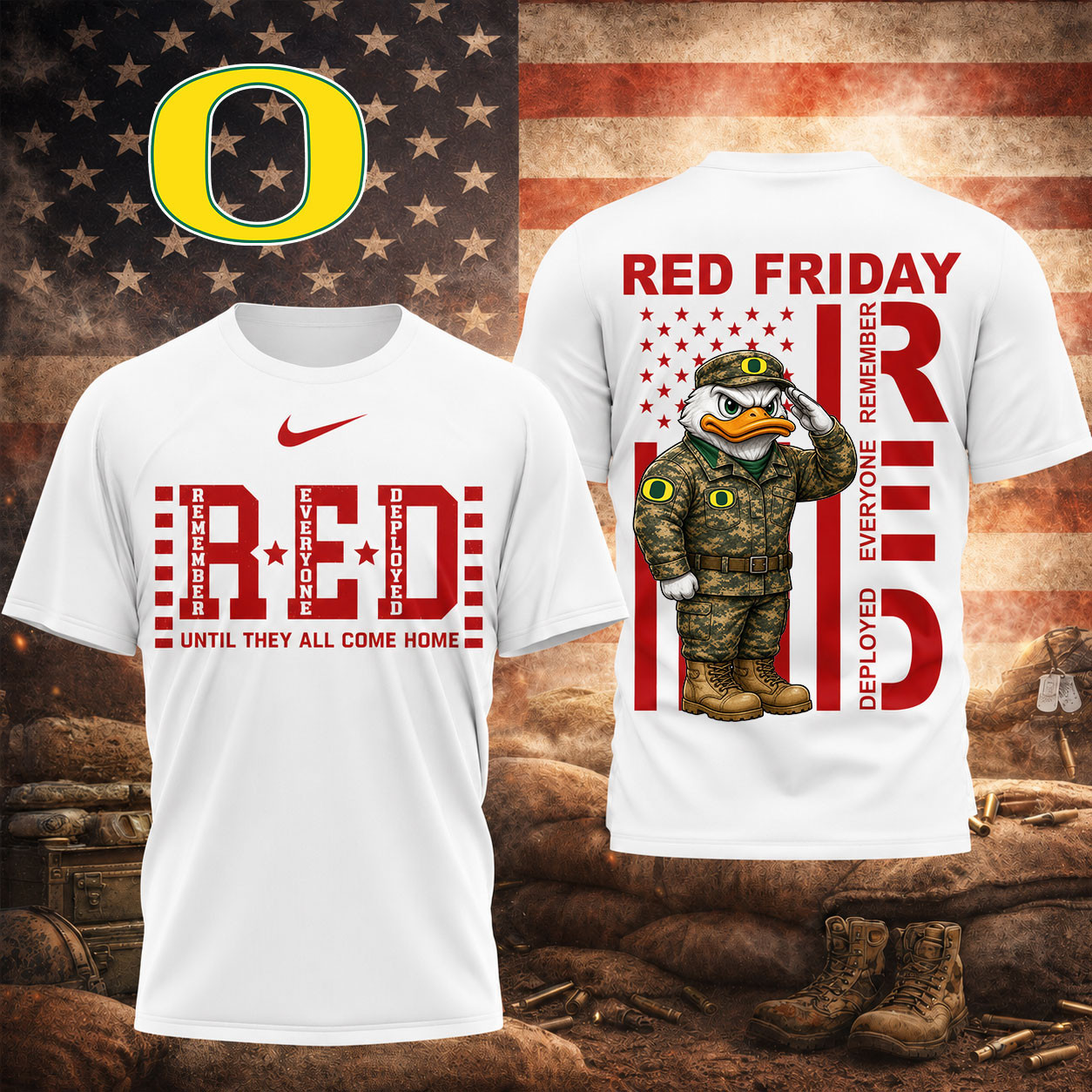 Oregon Ducks | Premium NCAA Red Friday Support Our Troops T-Shirt TD
