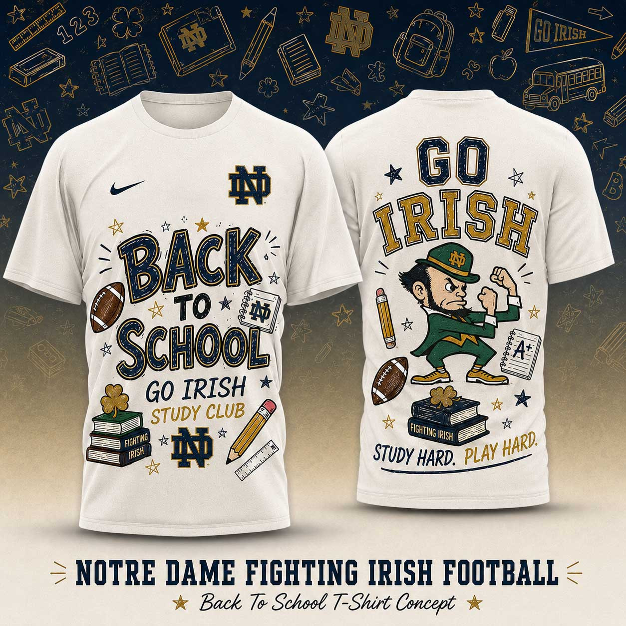 Notre Dame Fighting Irish | Premium NCAA Back To School Study Club T-Shirt TD