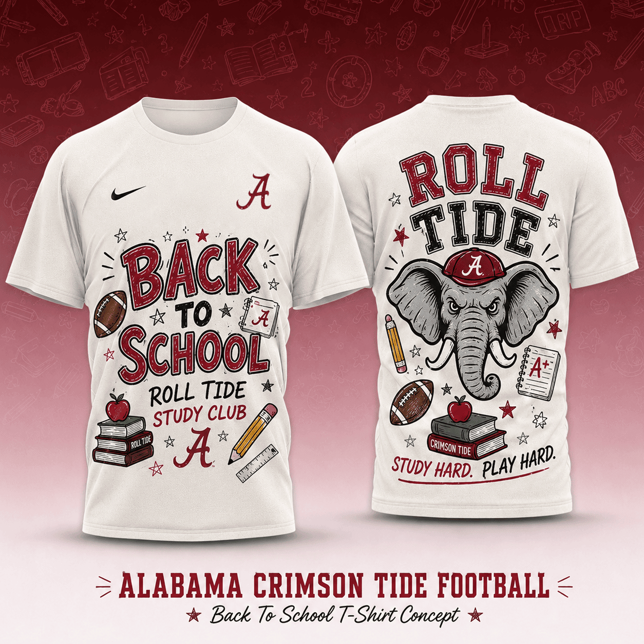 Alabama Crimson Tide | Premium NCAA Back To School Study Club T-Shirt TD