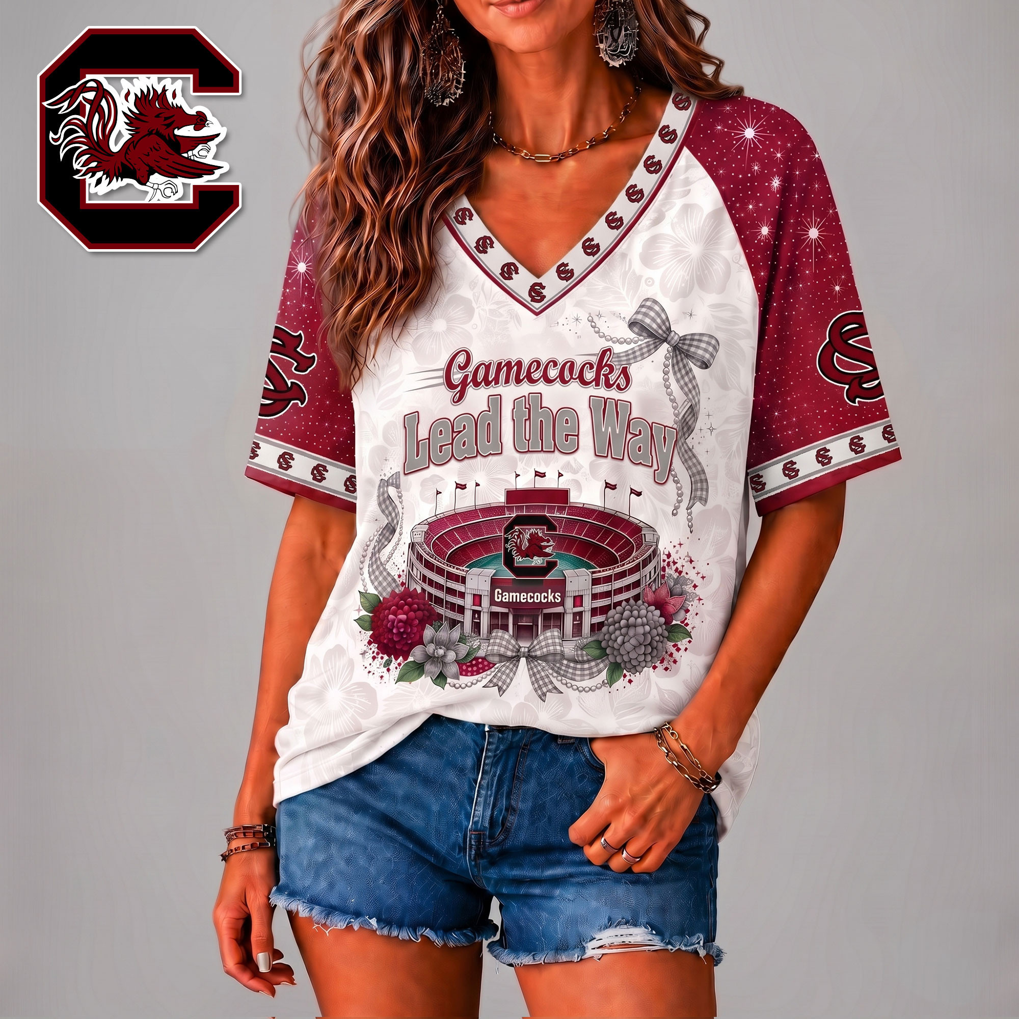 South Carolina Gamecocks | Premium NCAA Floral Stadium Bow 3D Shirt NY
