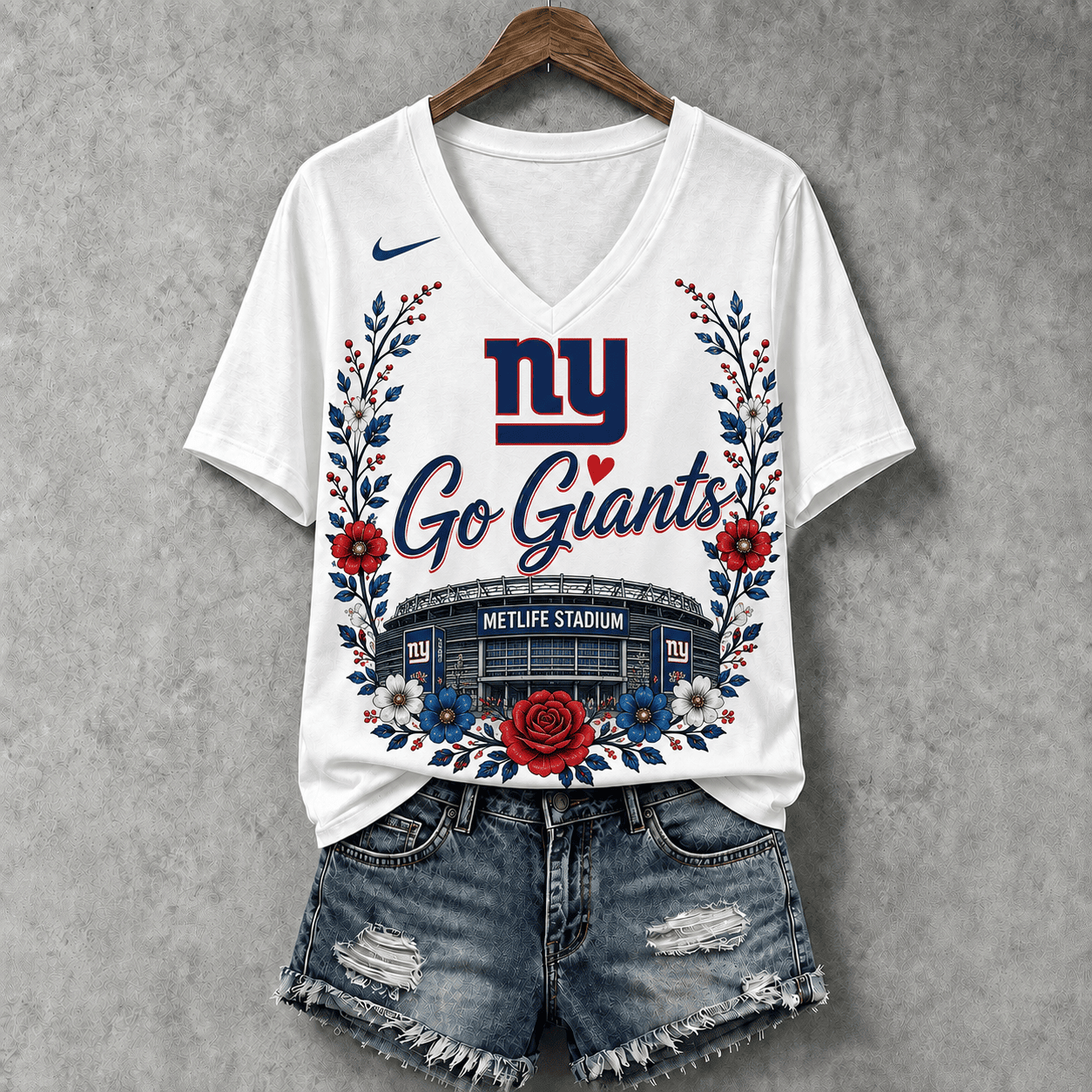 New York Giants | Premium NFL Floral Stadium Football Fan V-neck NY