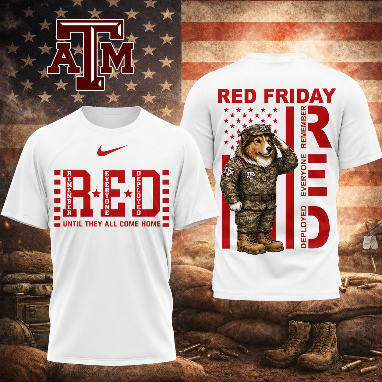 Texas A&M Aggies | Premium NCAA Red Friday Support Our Troops T-Shirt TD