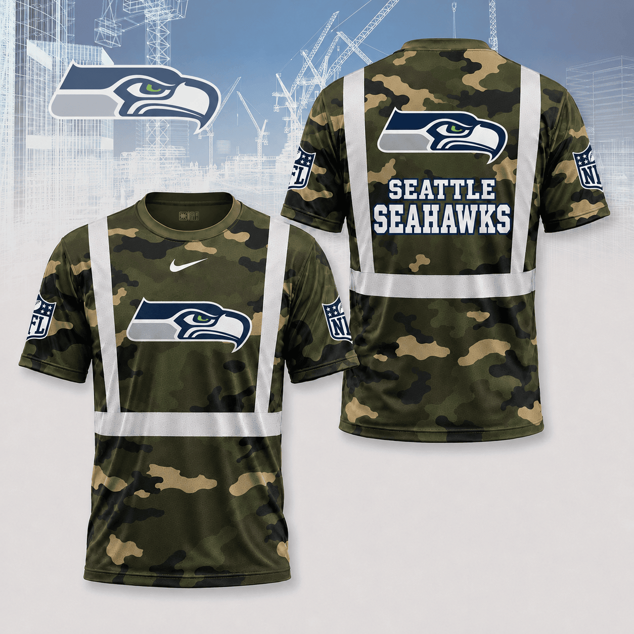 Seattle Seahawks | Premium NFL Army Camo Hi-Vis 3D Shirt NY