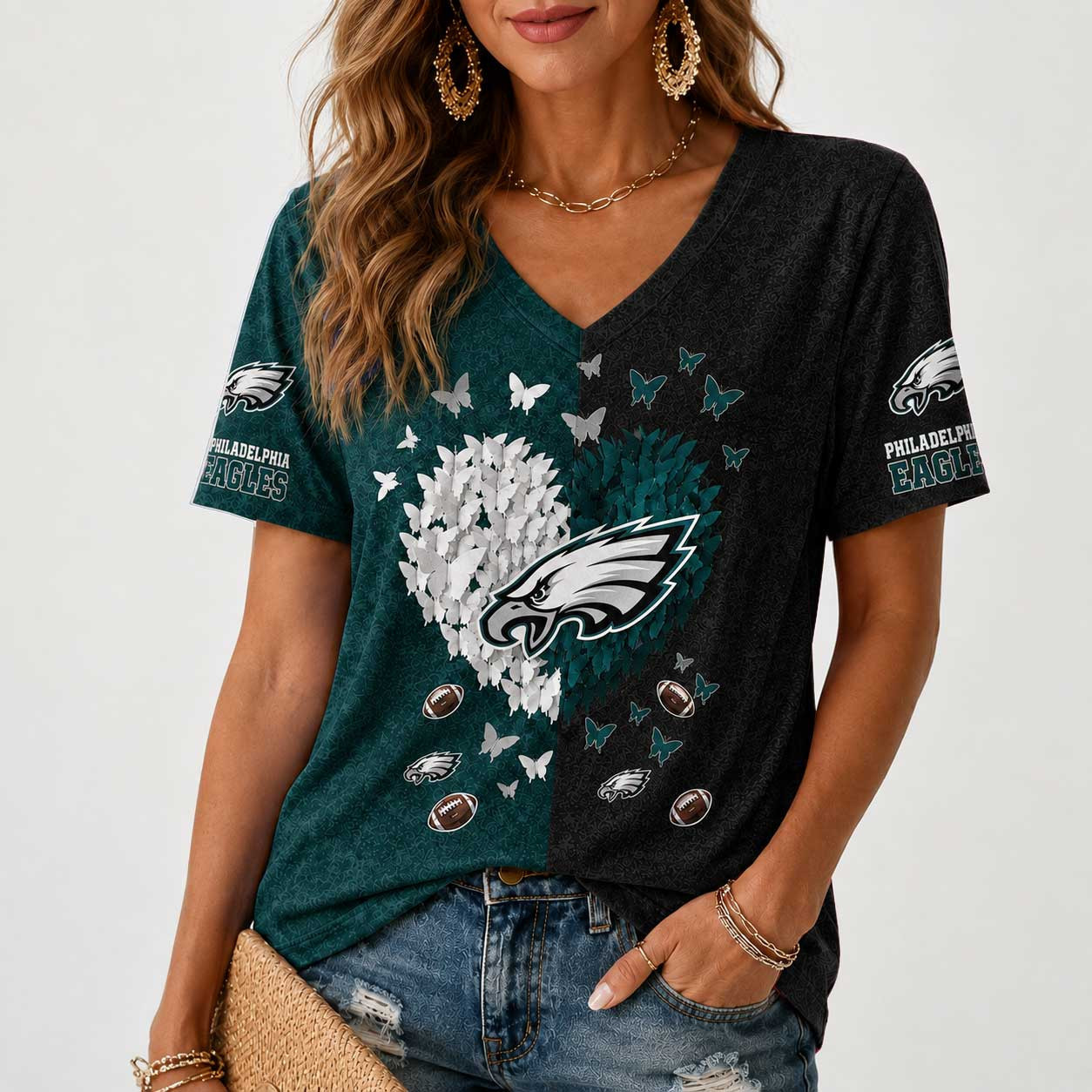 Philadelphia Eagles | Premium NFL Butterfly Heart V-Neck TD