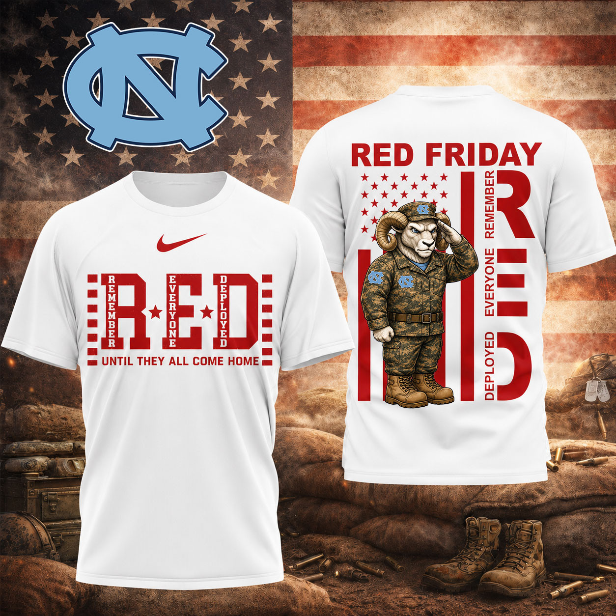 North Carolina Tar Heels | Premium NCAA Red Friday Support Our Troops T-Shirt TD