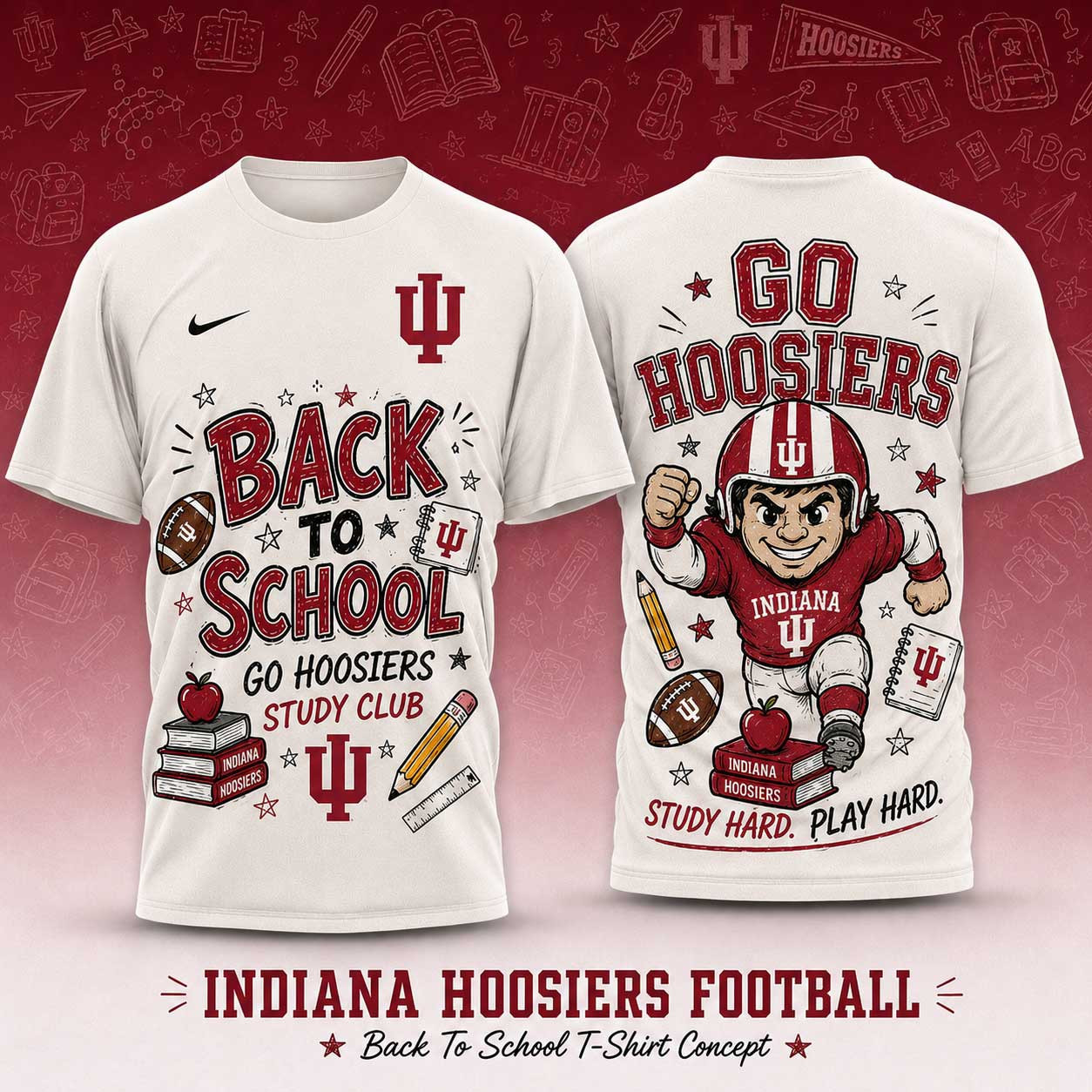 Indiana Hoosiers | Premium NCAA Back To School Study Club T-Shirt TD