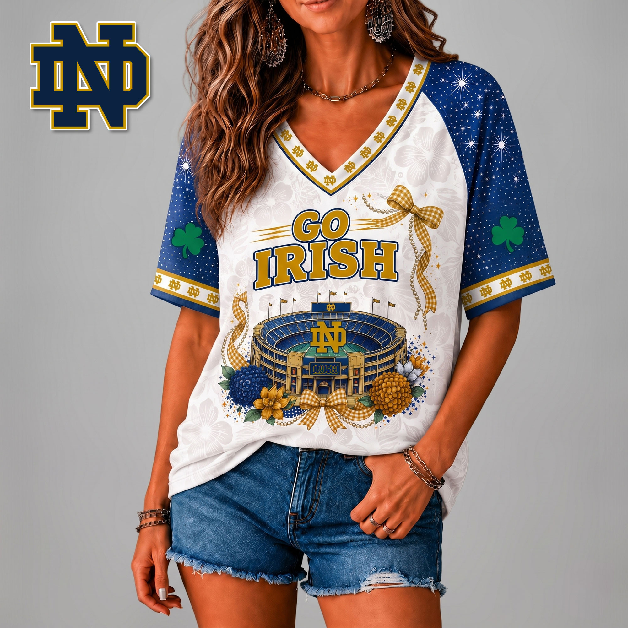 Notre Dame Fighting Irish | Premium NCAA Floral Stadium Bow 3D Shirt NY