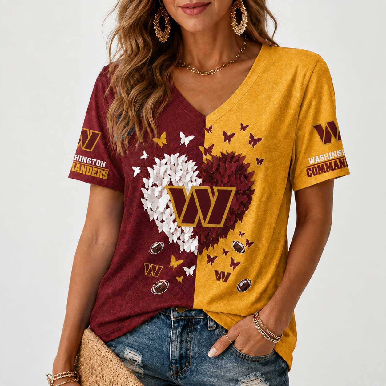 Washington Commanders | Premium NFL Butterfly Heart V-Neck TD